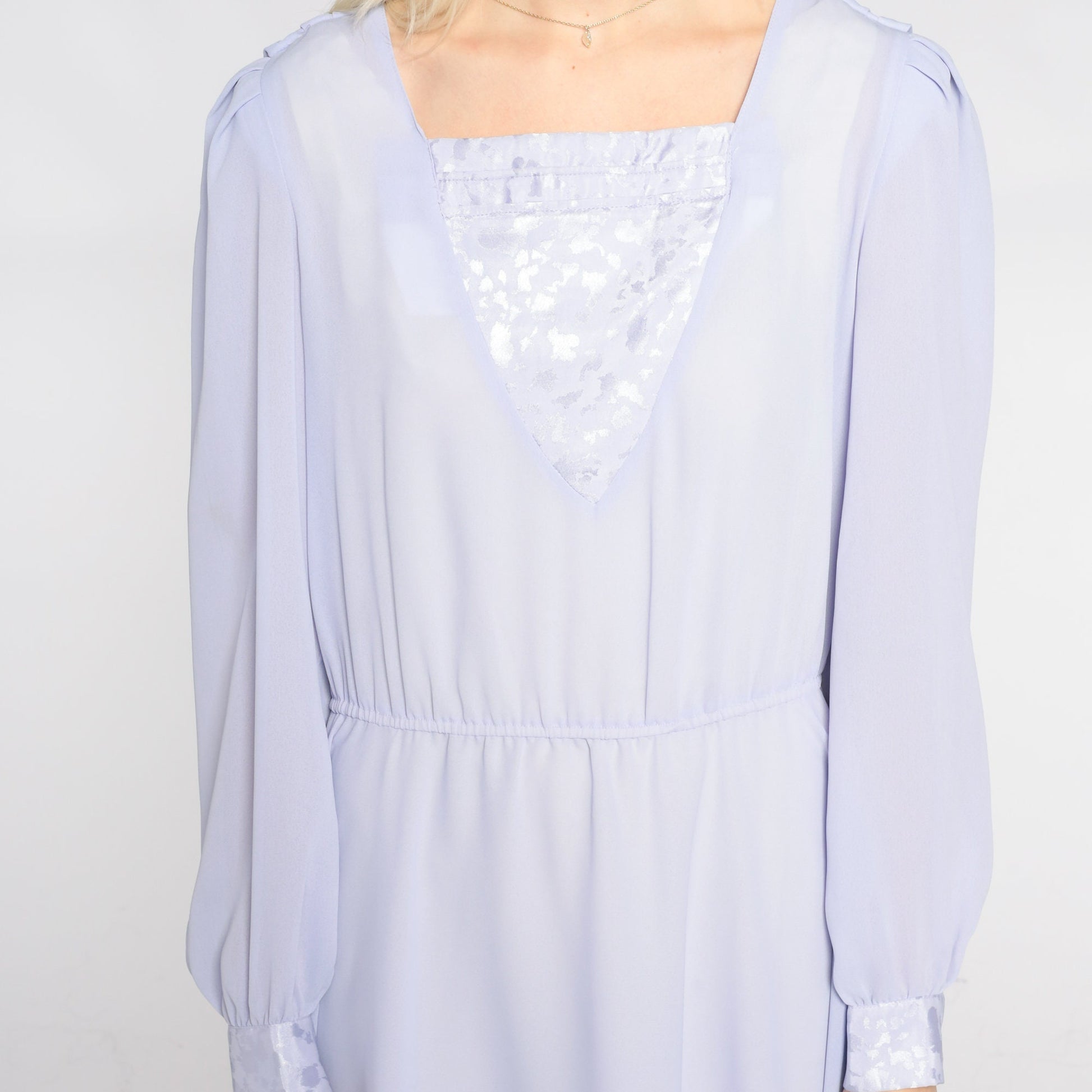 80s Hal Ferman Lavender Midi Dress High Waist Long Sleeve Draped Small