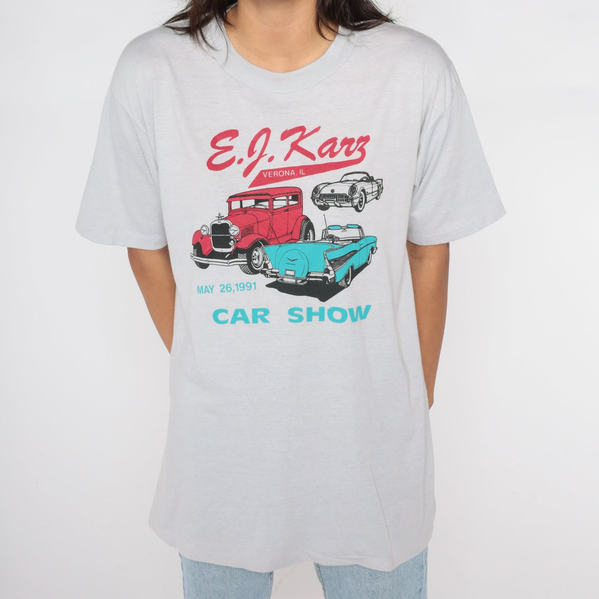 1991 EJ Karz Car Show Graphic T-Shirt Grey Single Stitch Extra Large XL