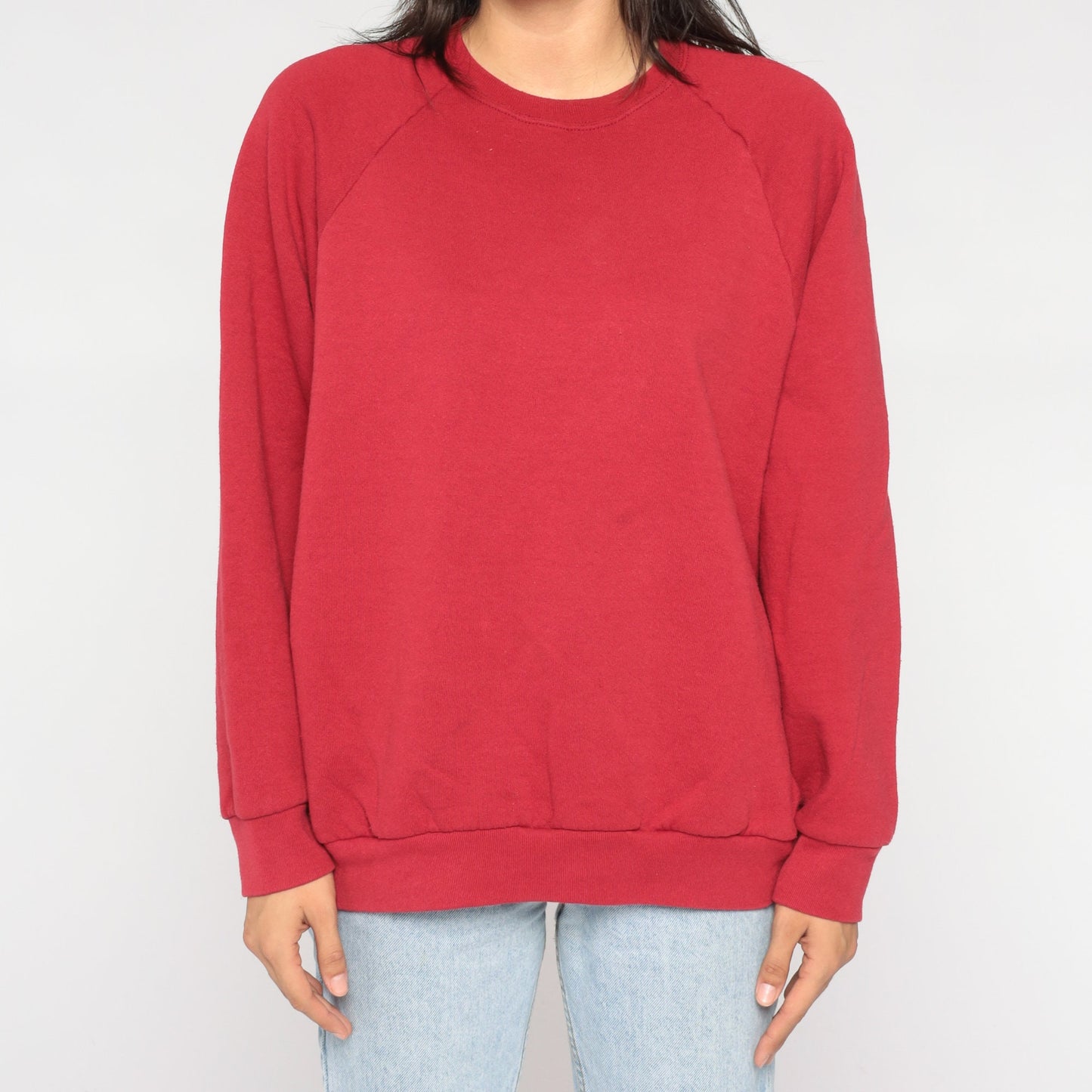 00s Red Raglan Sweatshirt Fruit of the Loom Crewneck Pullover Extra Large XXL