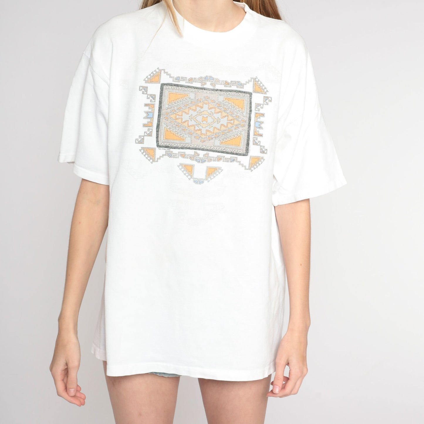 90s Navajo Eye Geometric Print T-Shirt White Cotton Southwestern Graphic Large