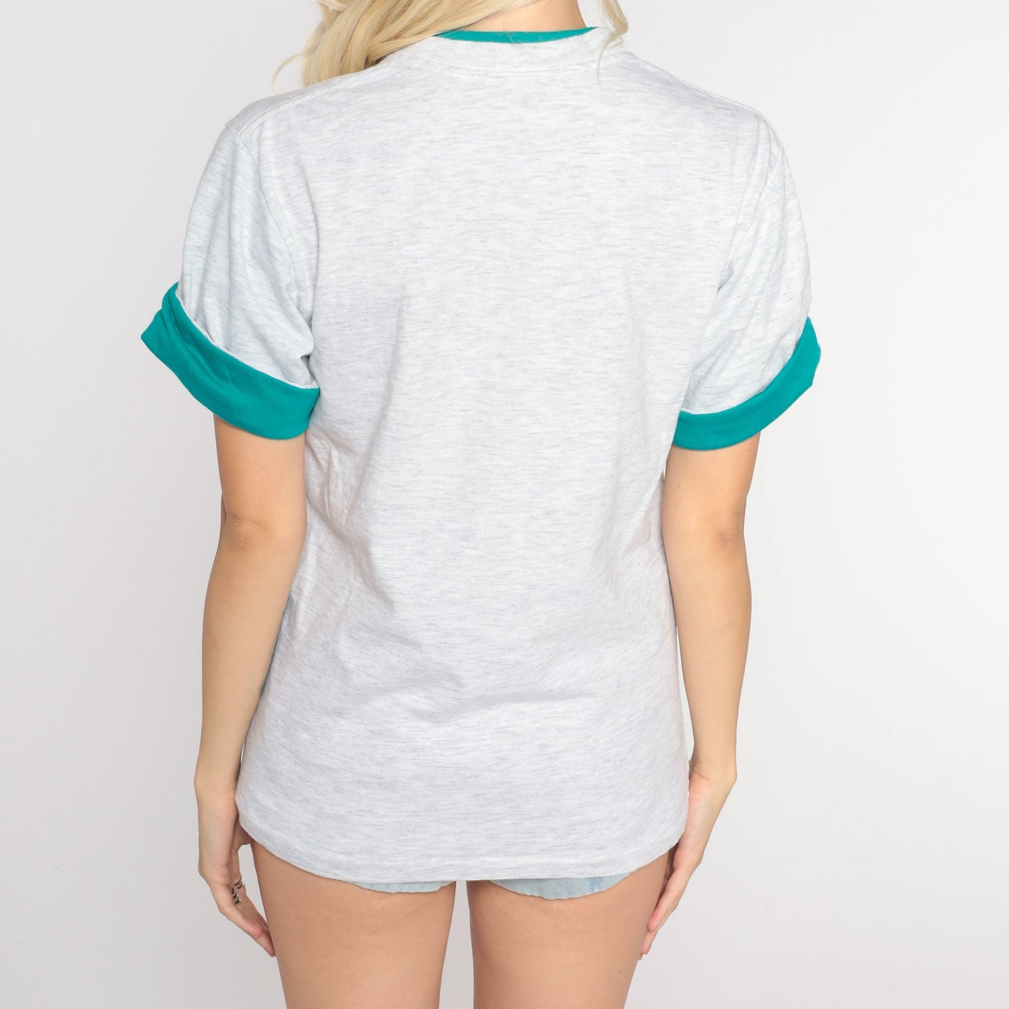 90s La Paz Baja California Tropical Fish Graphic Tee Grey Cuffed Sleeve Small