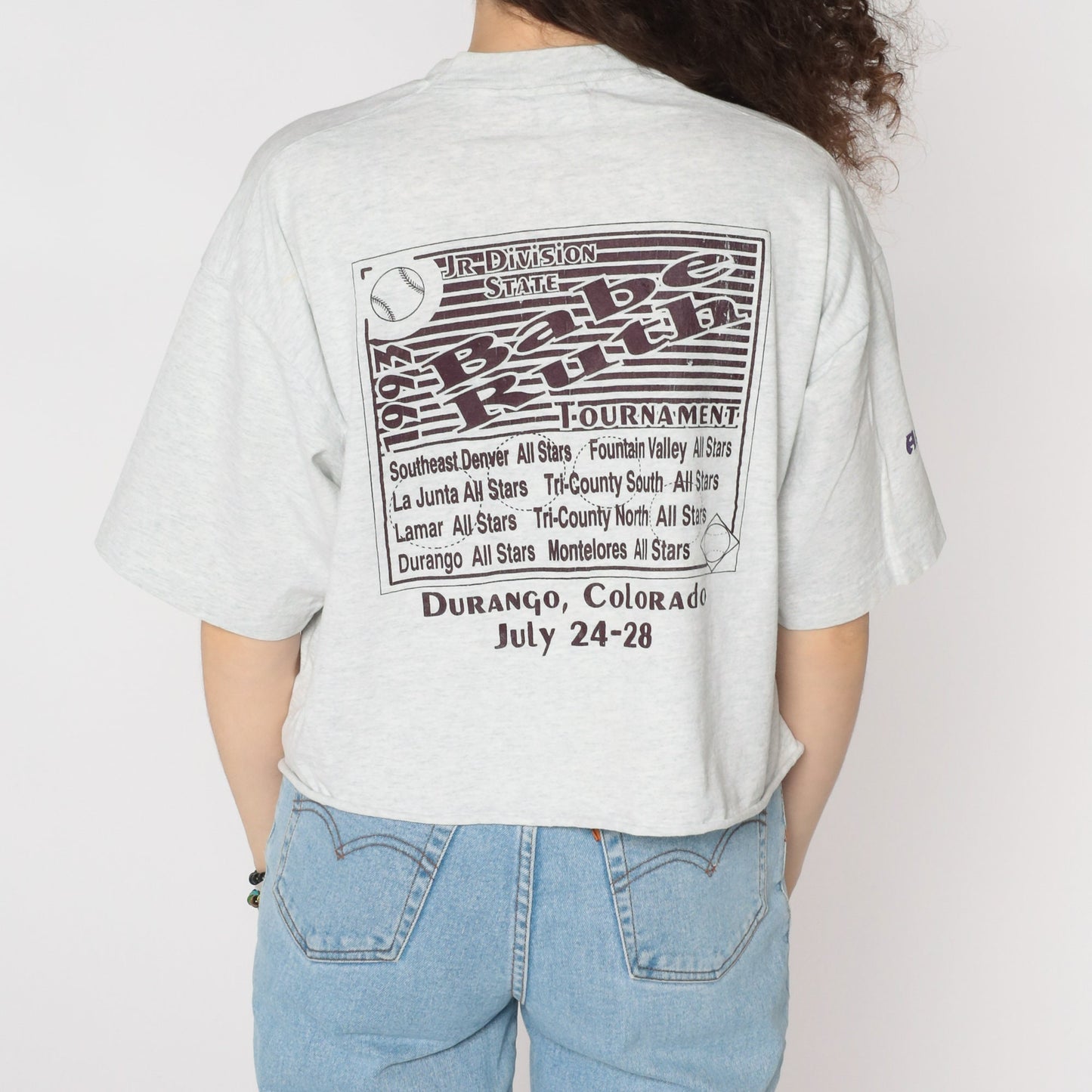 90s Babe Ruth 1993 Junior State Tournament Baseball Graphic Tee Durango Colorado Extra Large