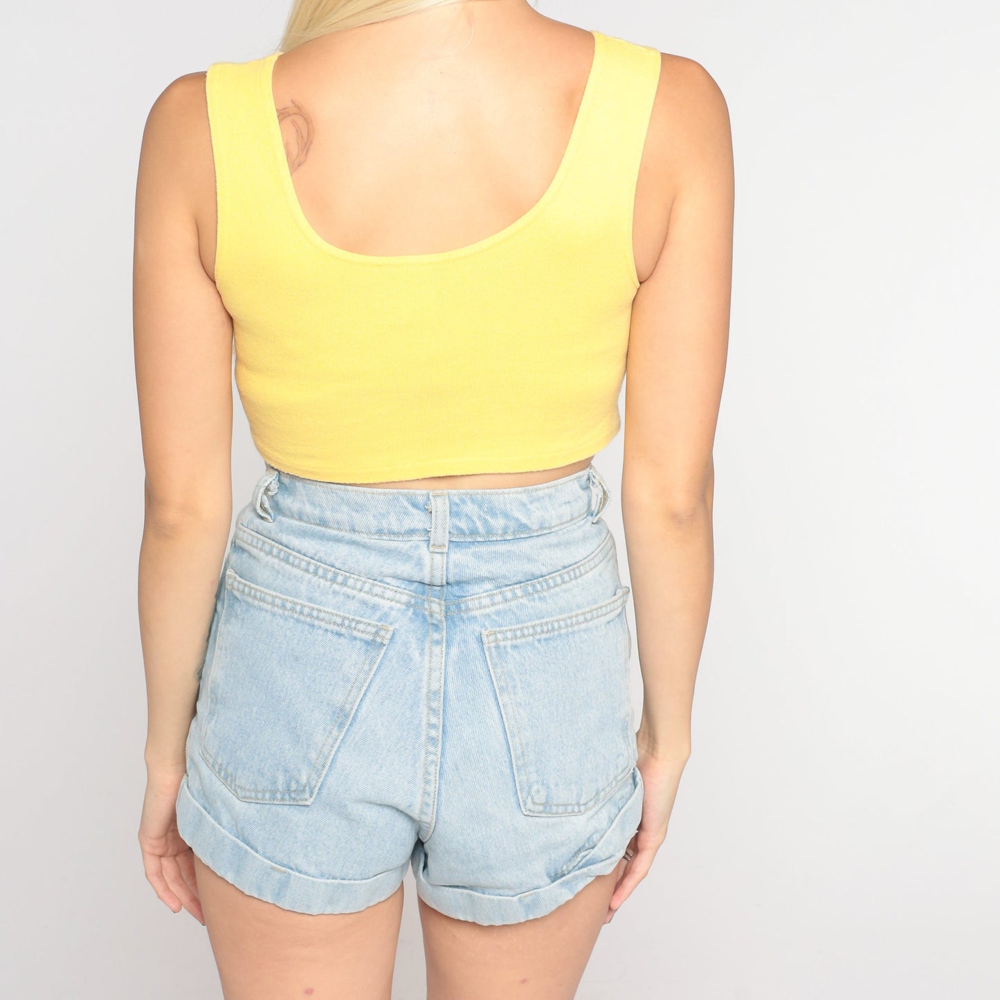 90s Yellow Ribbed Crop Tank Top Sleeveless Small
