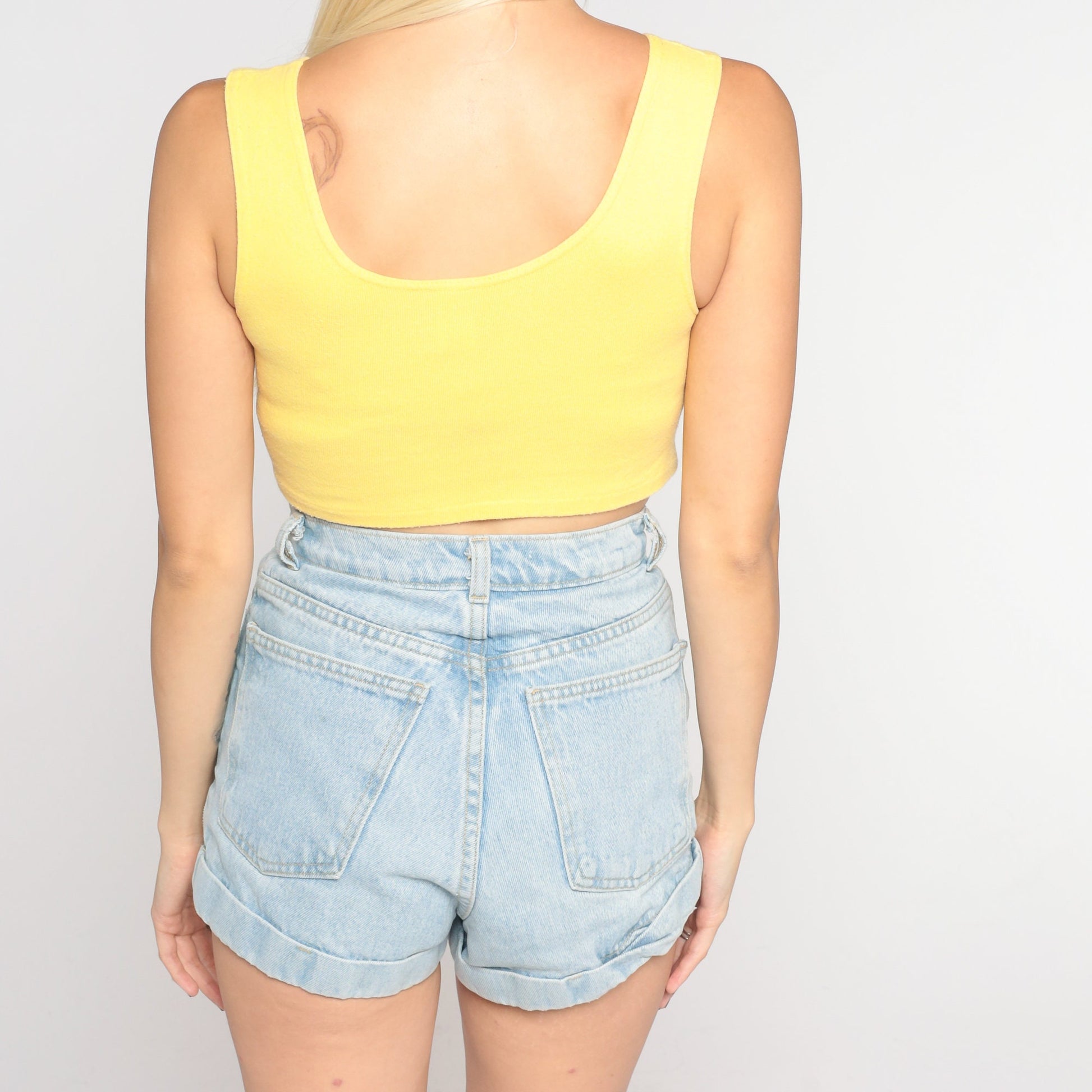 90s Yellow Ribbed Crop Tank Top Sleeveless Small