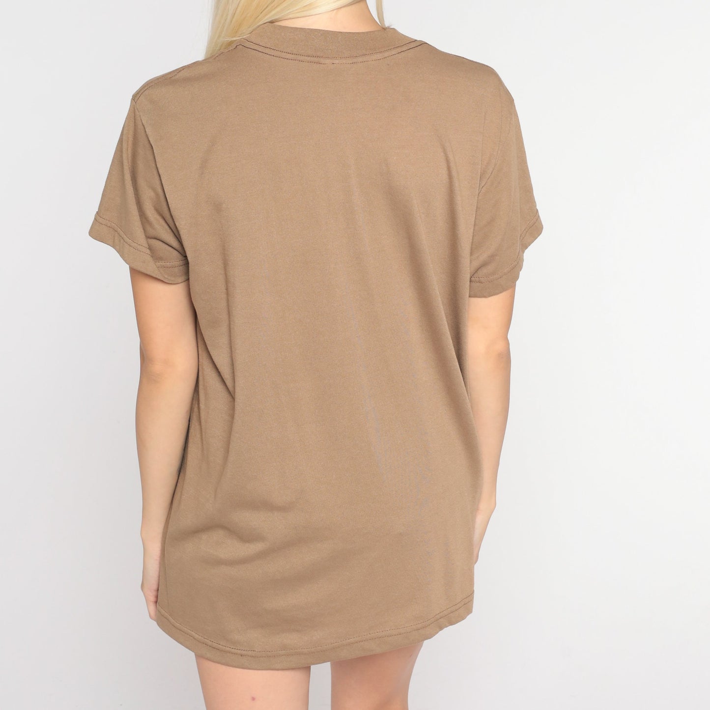 90s Plain Brown Cotton T-Shirt Short Sleeve Crewneck Medium Large