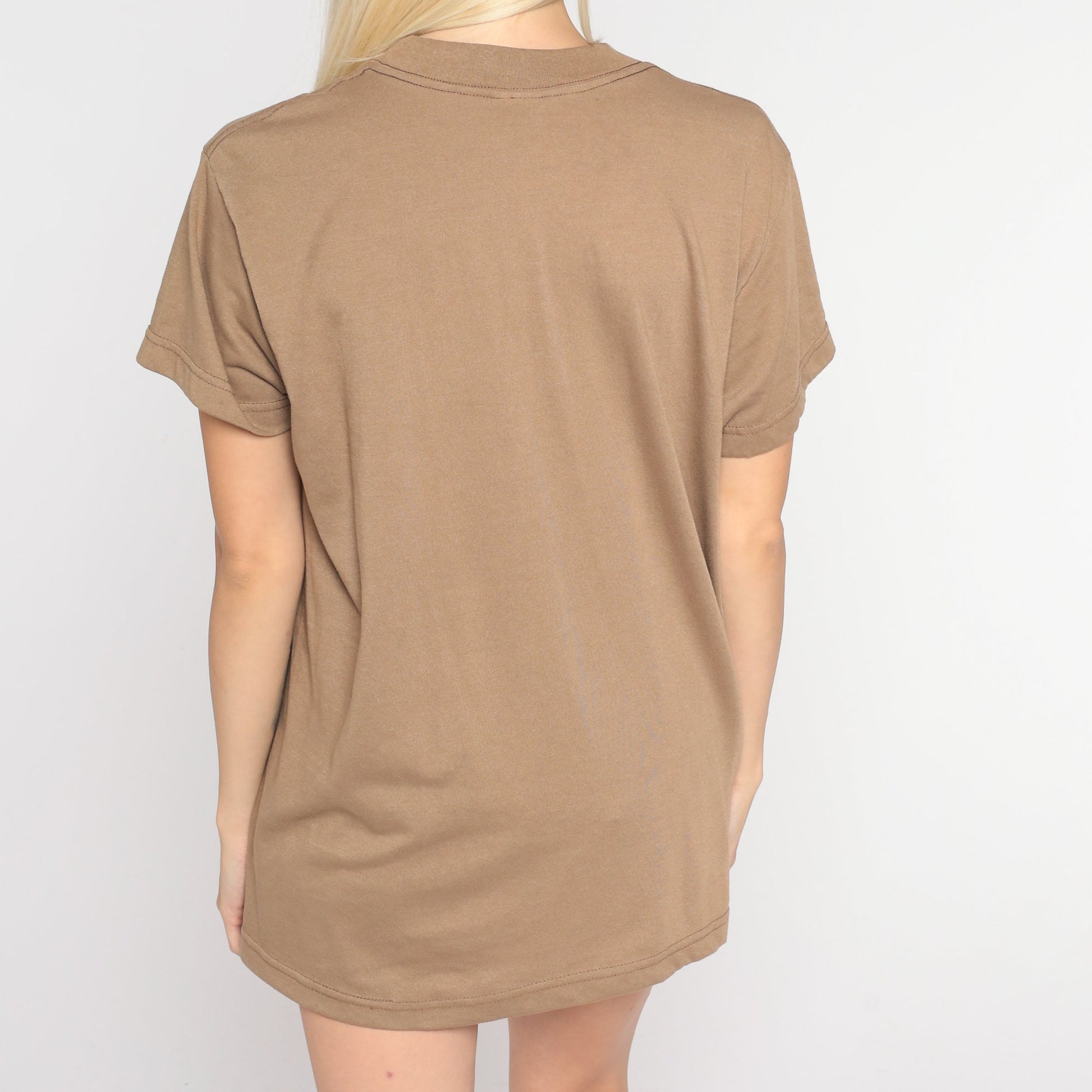 90s Plain Brown Cotton T-Shirt Short Sleeve Crewneck Medium Large