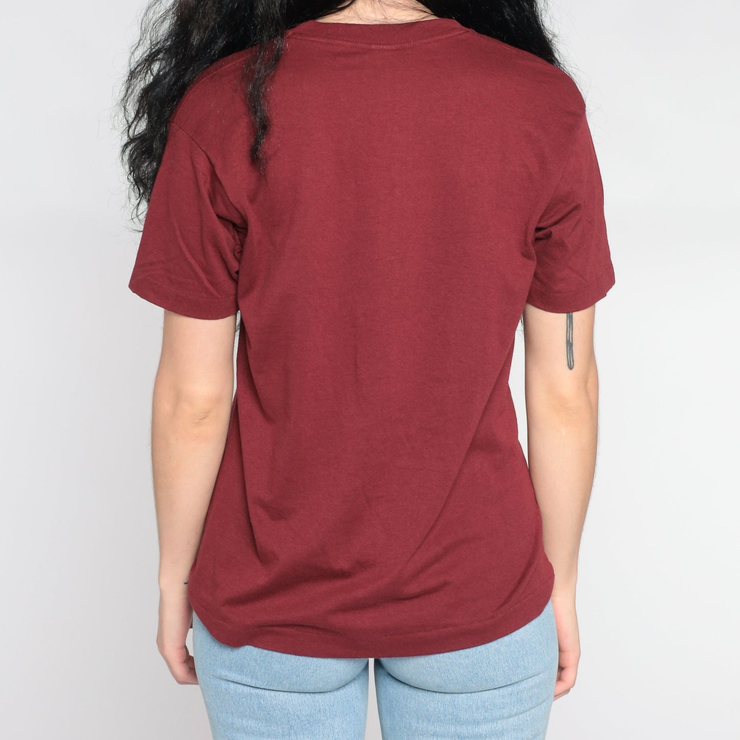 80s Screen Stars Burgundy Single Stitch T-Shirt Plain Tee Medium