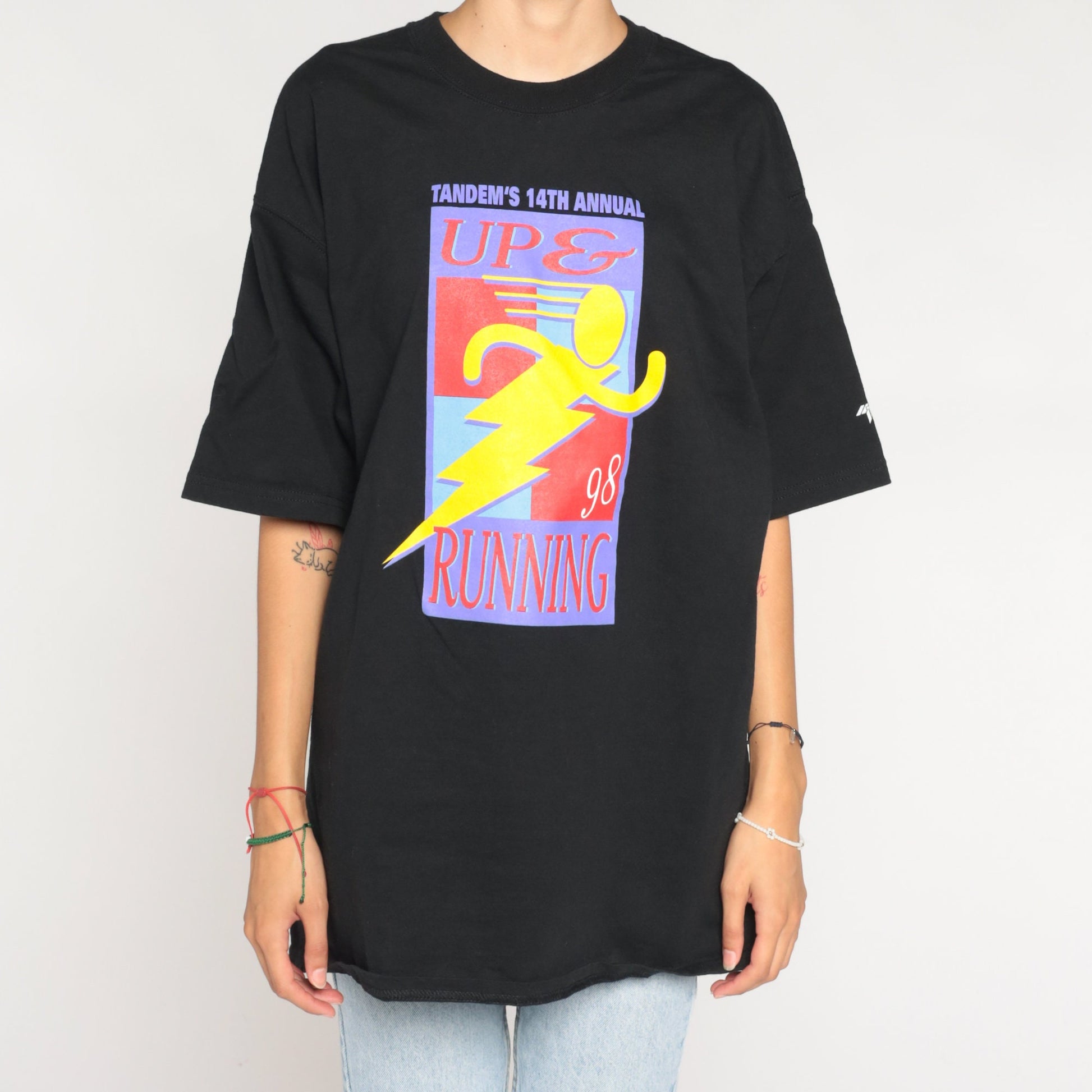 1998 Tandem Up and Running Race Graphic T-Shirt Black Men's Extra Large