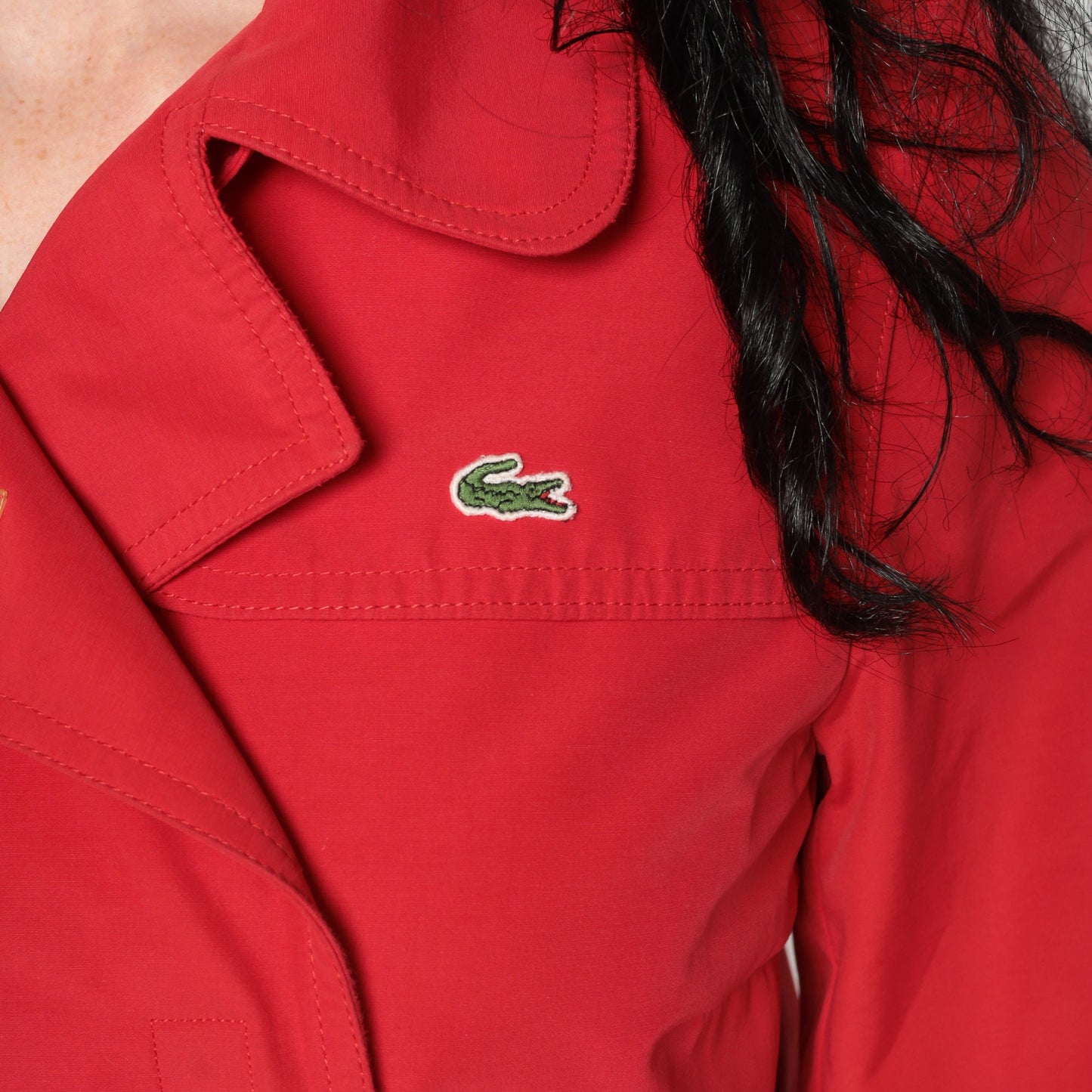 00s Lacoste Red Nylon Trench Coat Knee Length Extra Small