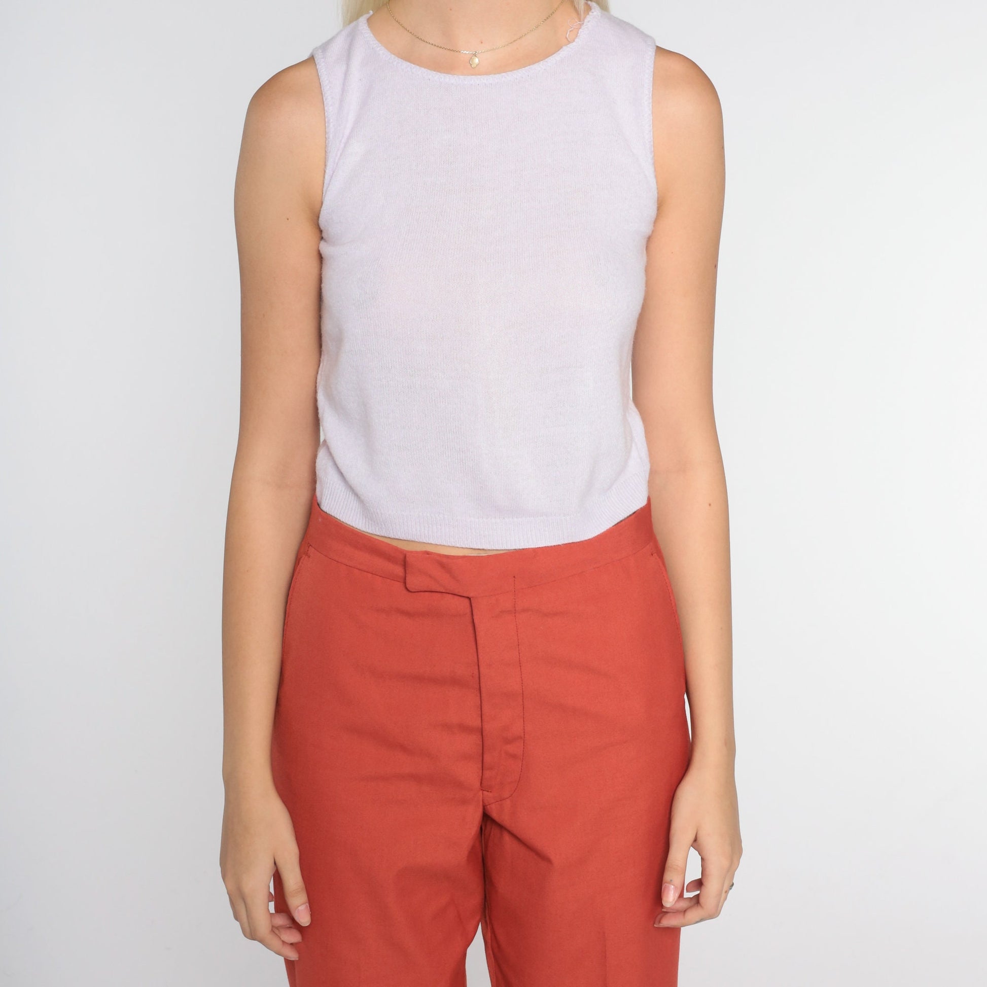 70s Lavender Knit Tank Top Sleeveless Sweater Vest Extra Small