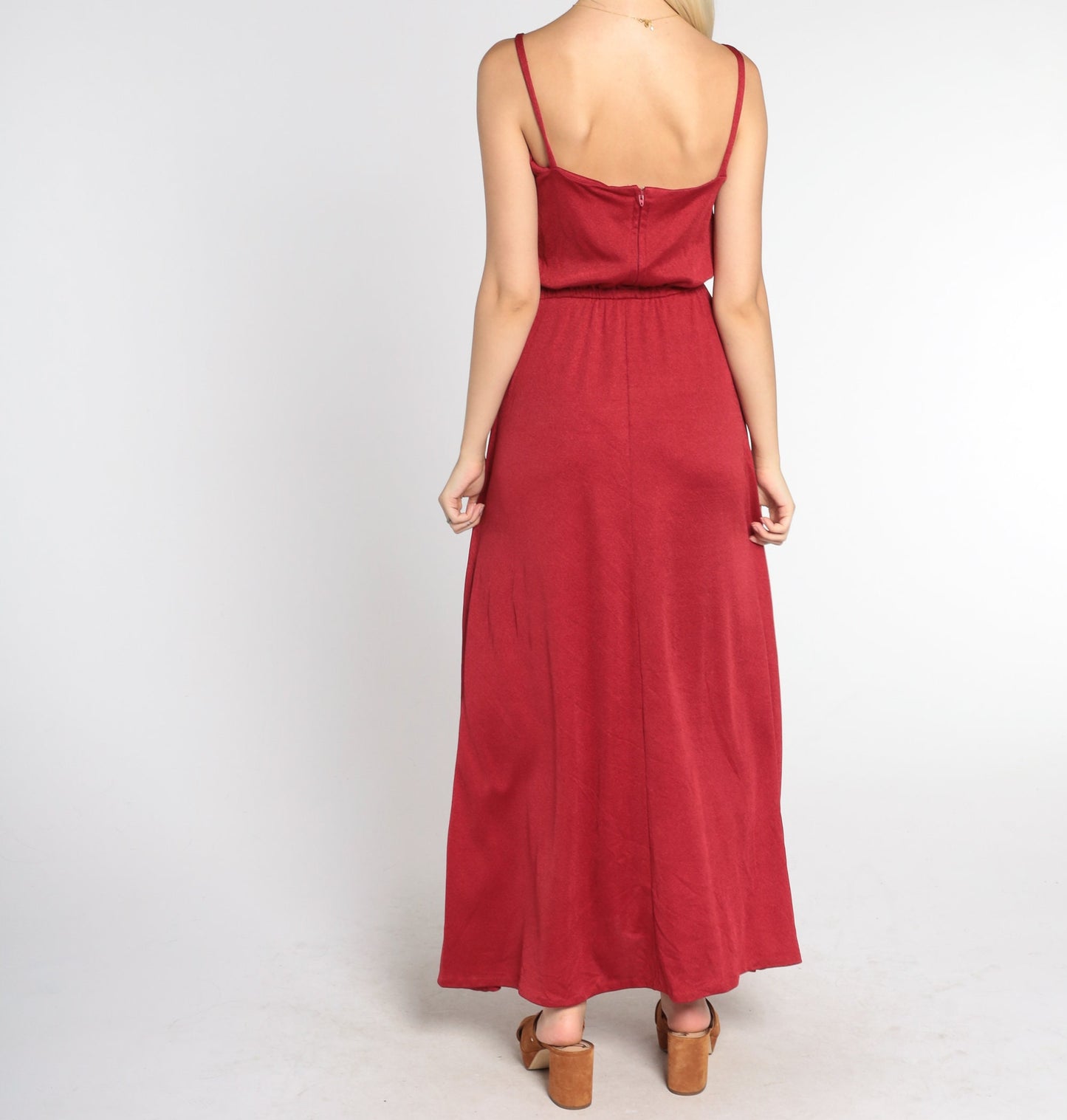 70s Red Maxi Dress Sleeveless High Waist Grecian Gown Small Medium