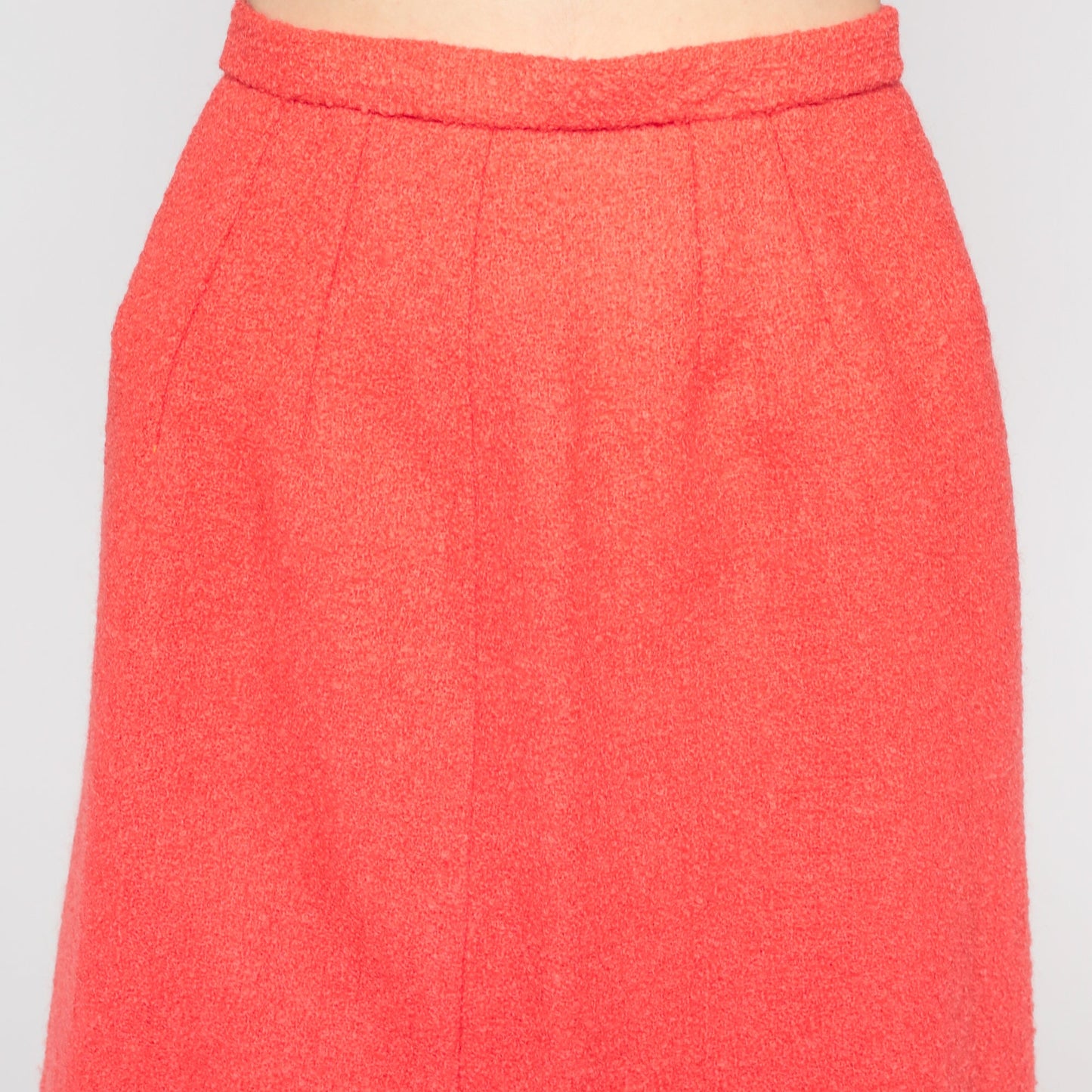60s Salmon Wool Blend Pencil Skirt High Waisted Knee Length 2XS