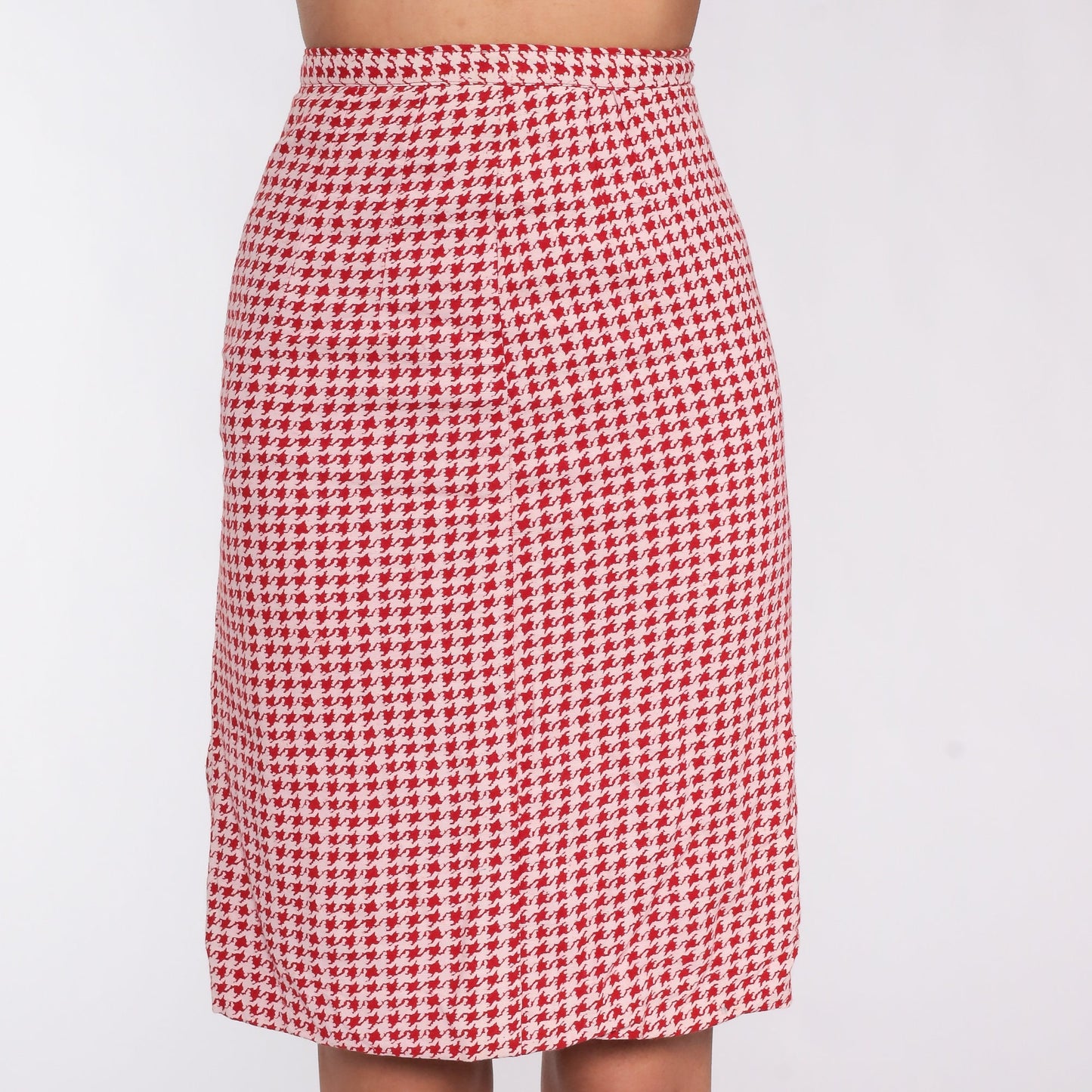 60s Red Houndstooth Pencil Mini Skirt High Waist Checkered Extra Small XS