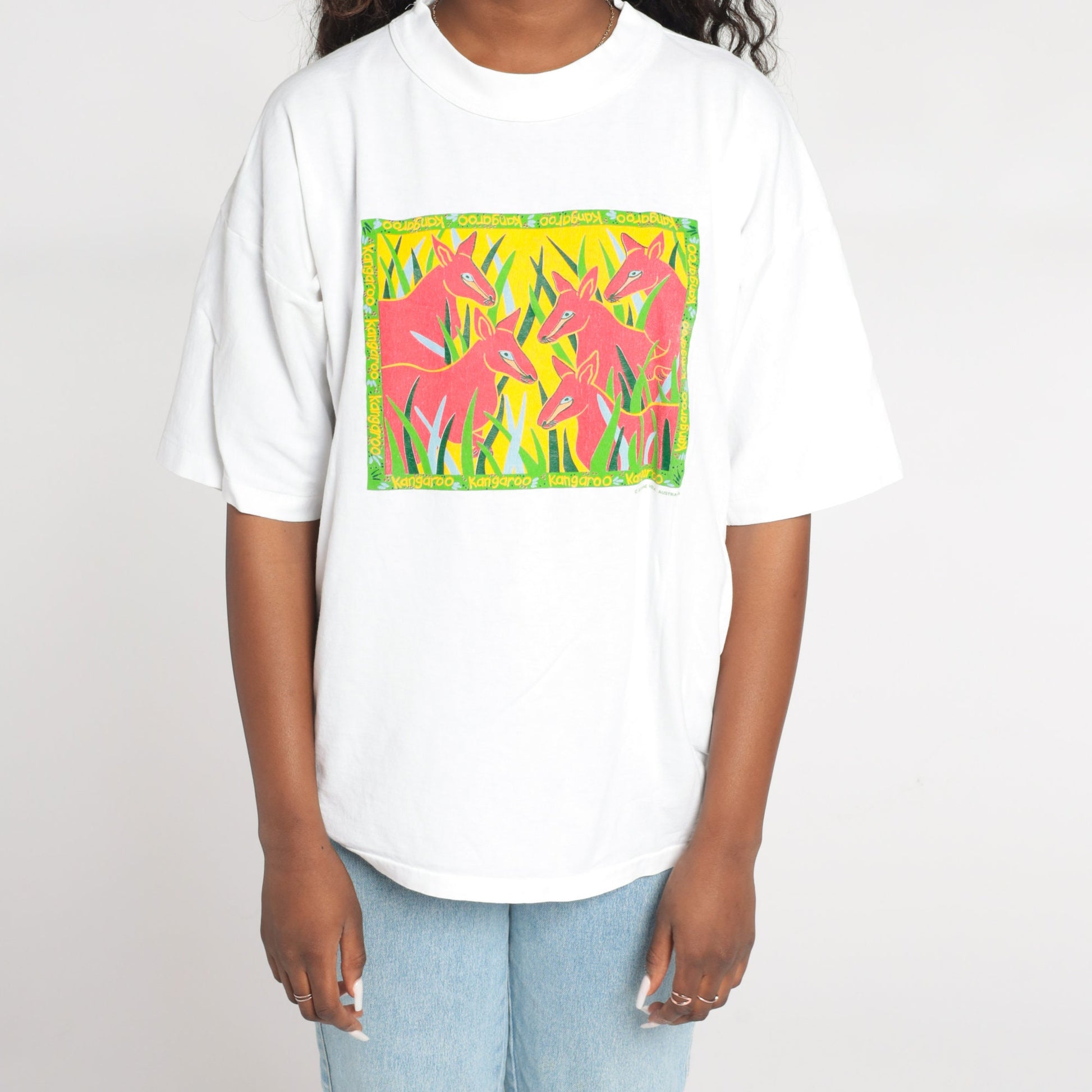 90s Kangaroo Graphic T-Shirt Australia Wildlife White Cotton Single Stitch Medium
