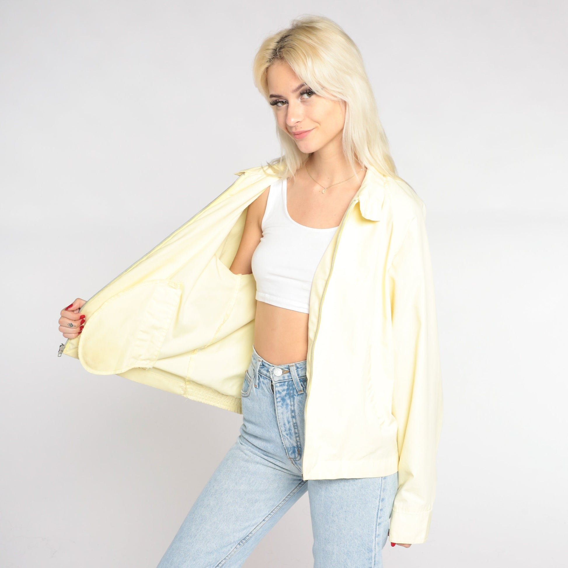 80s Sears Yellow Windbreaker Zip-Up Jacket Medium Large
