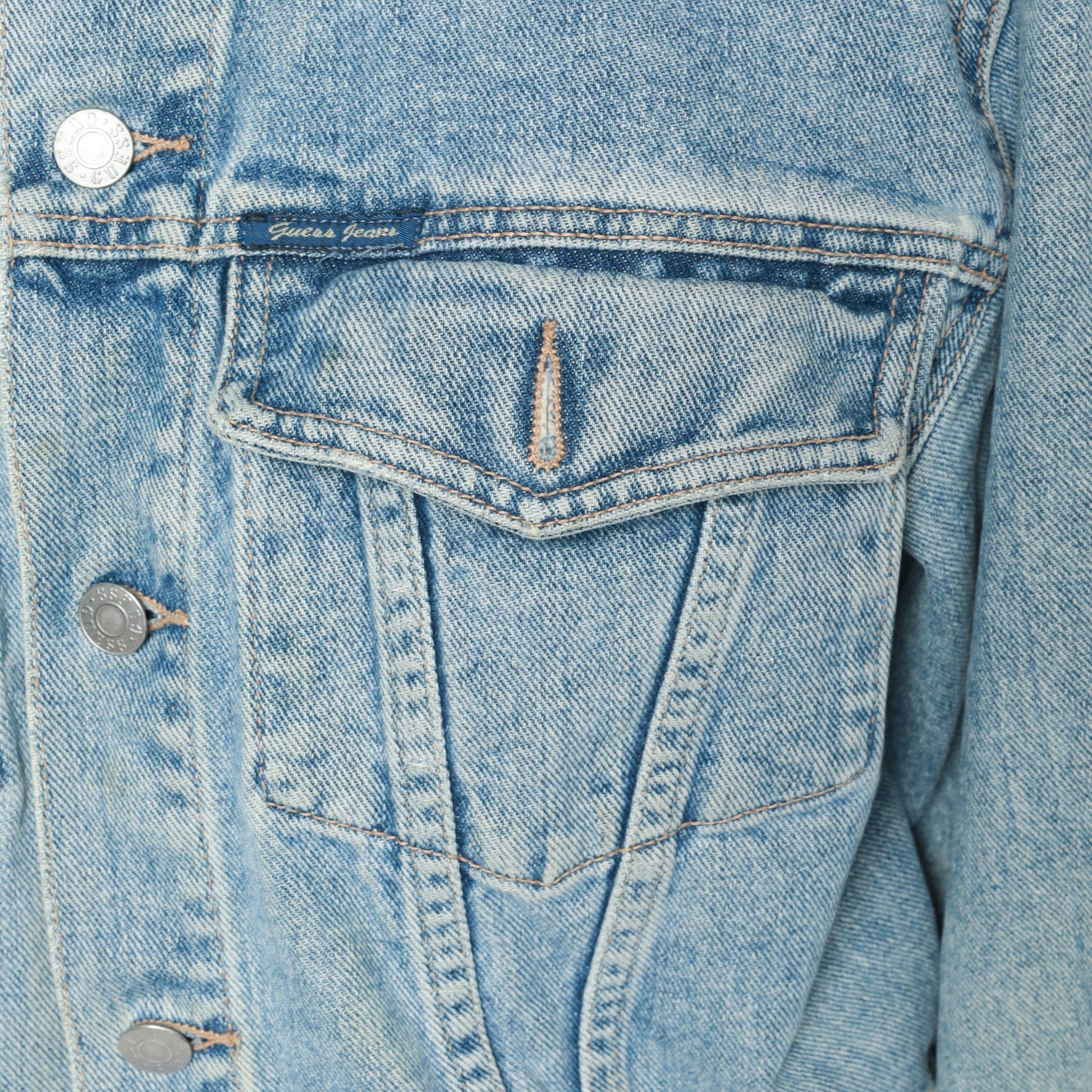90s Guess Denim Jacket Blue Cropped Jean Coat Small S