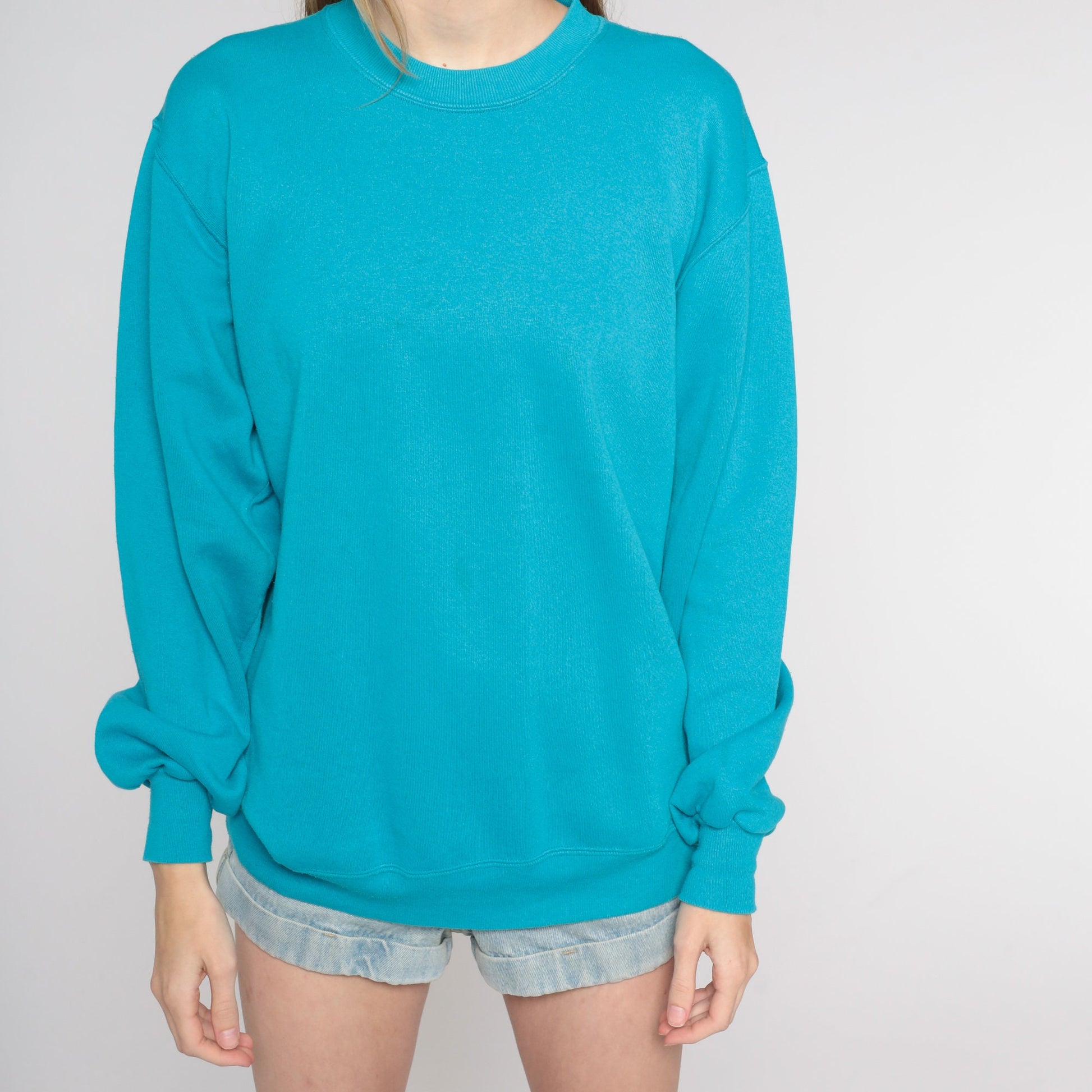 90s Jerzees Sweatshirt Bright Blue Crewneck Drop Shoulder Medium Large