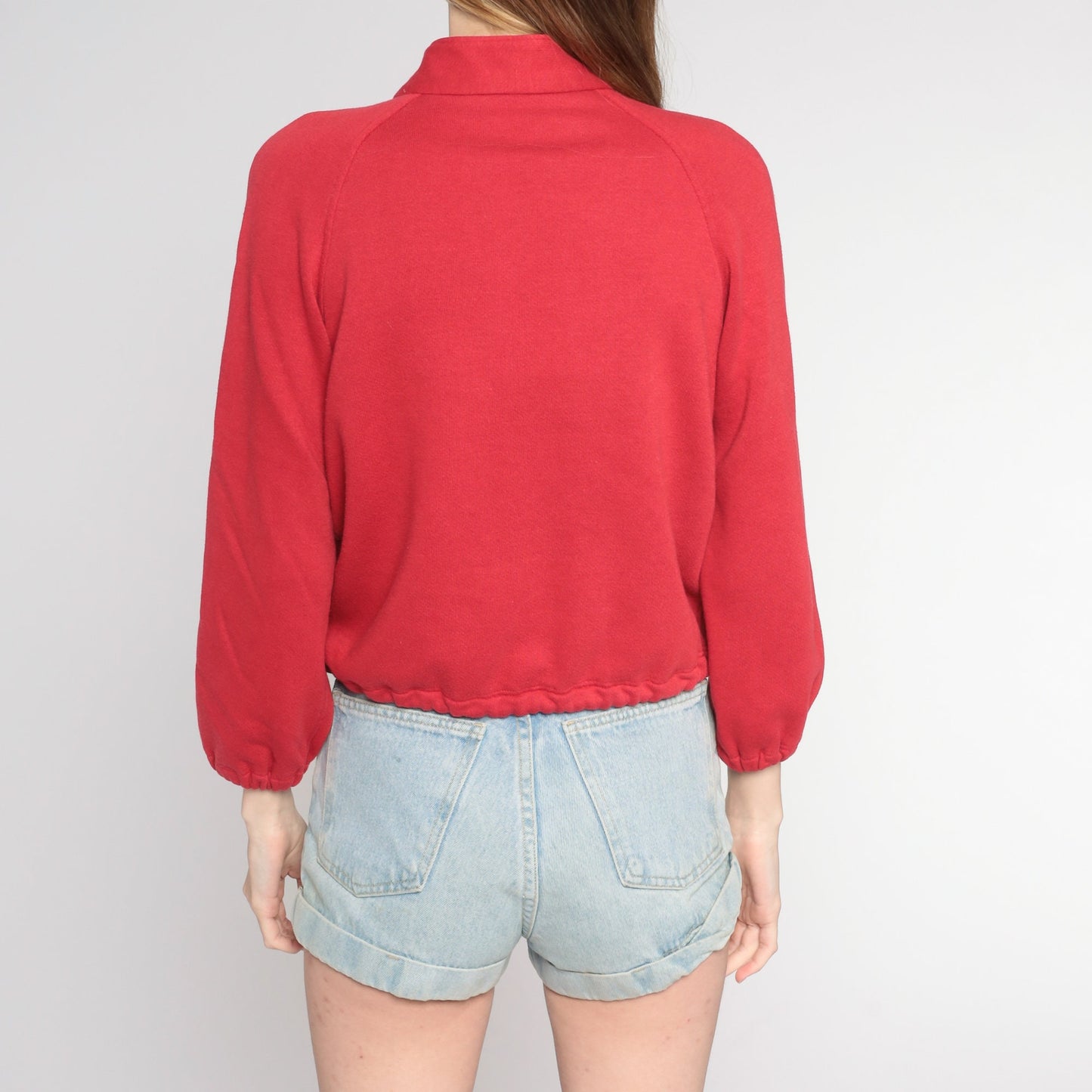 90s Red Cardigan Sweatshirt High Neck Raglan Button Up Small S