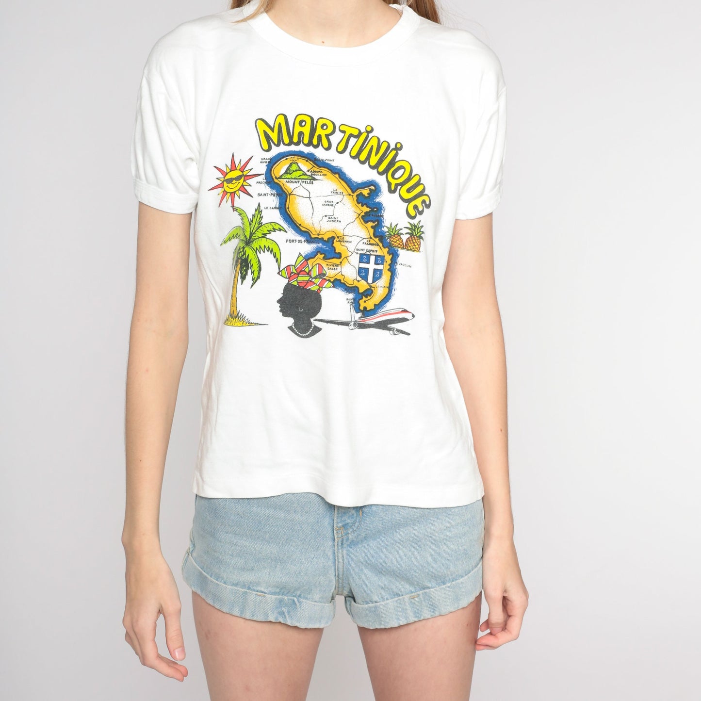 80s Martinique Map Graphic T-Shirt Single Stitch White Small