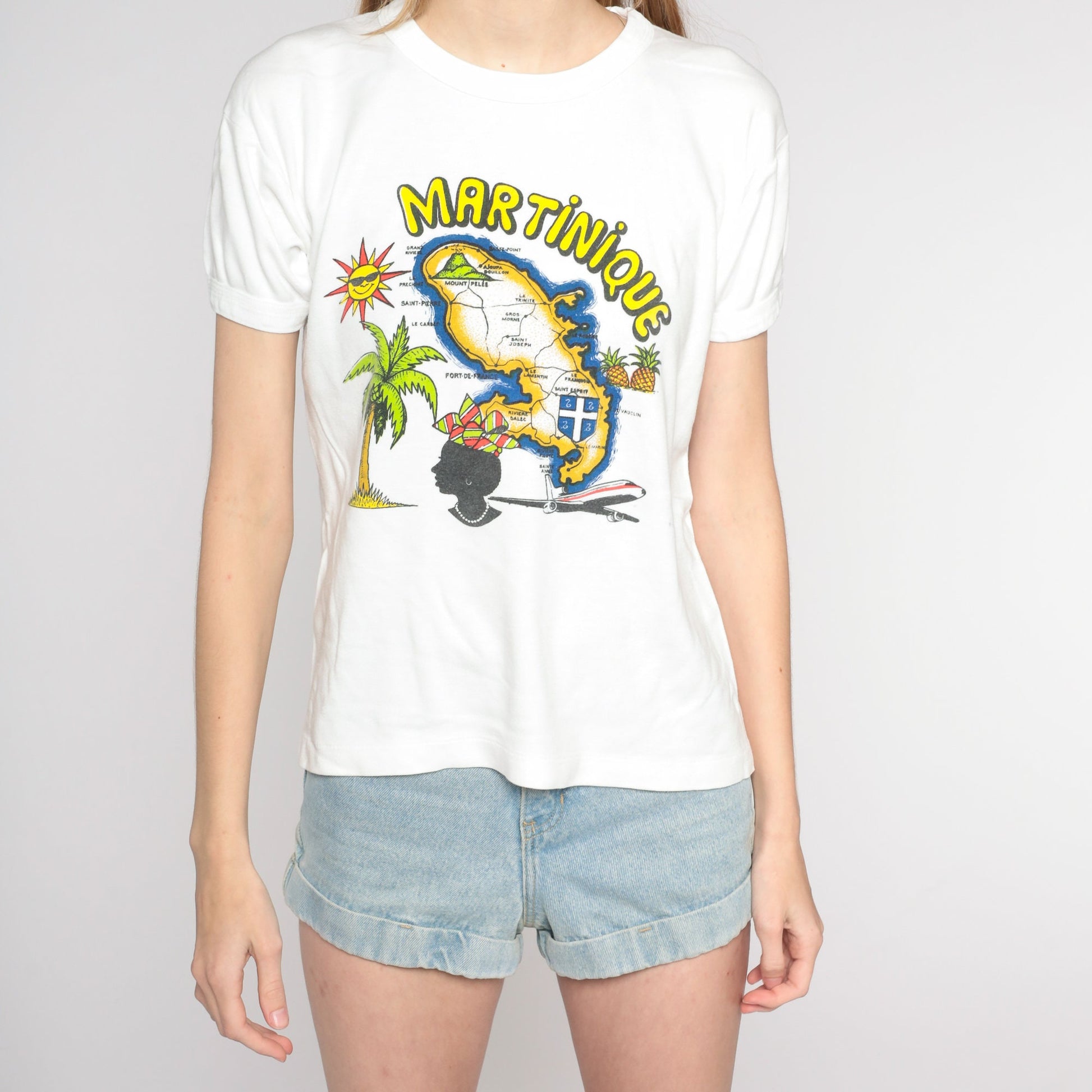 80s Martinique Map Graphic T-Shirt Single Stitch White Small