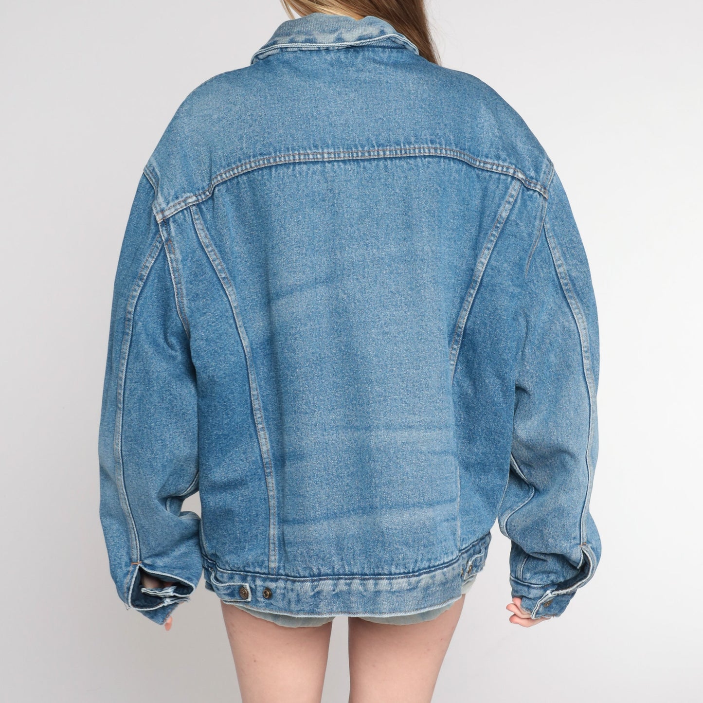 90s Blue Denim Shearling Jacket Faux Sherpa Lined Button Up Extra Large