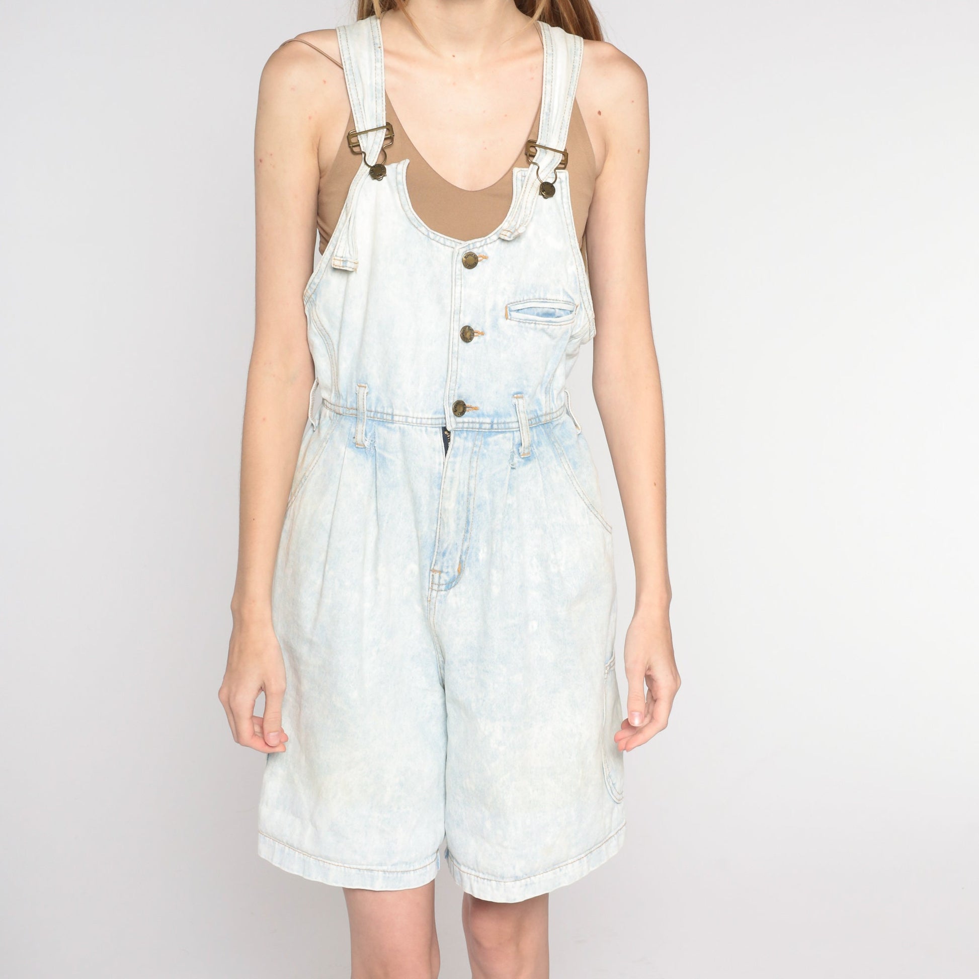 90s London London Acid Wash Denim Shortalls Light Blue Medium M