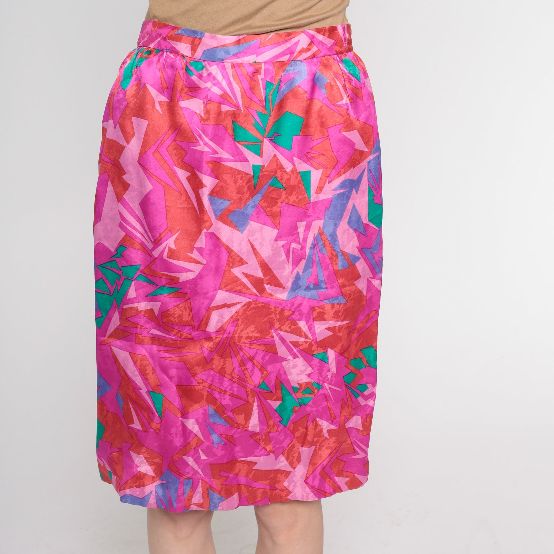 80s Pink Abstract Geometric Pencil Skirt High Waisted Mini Extra Small