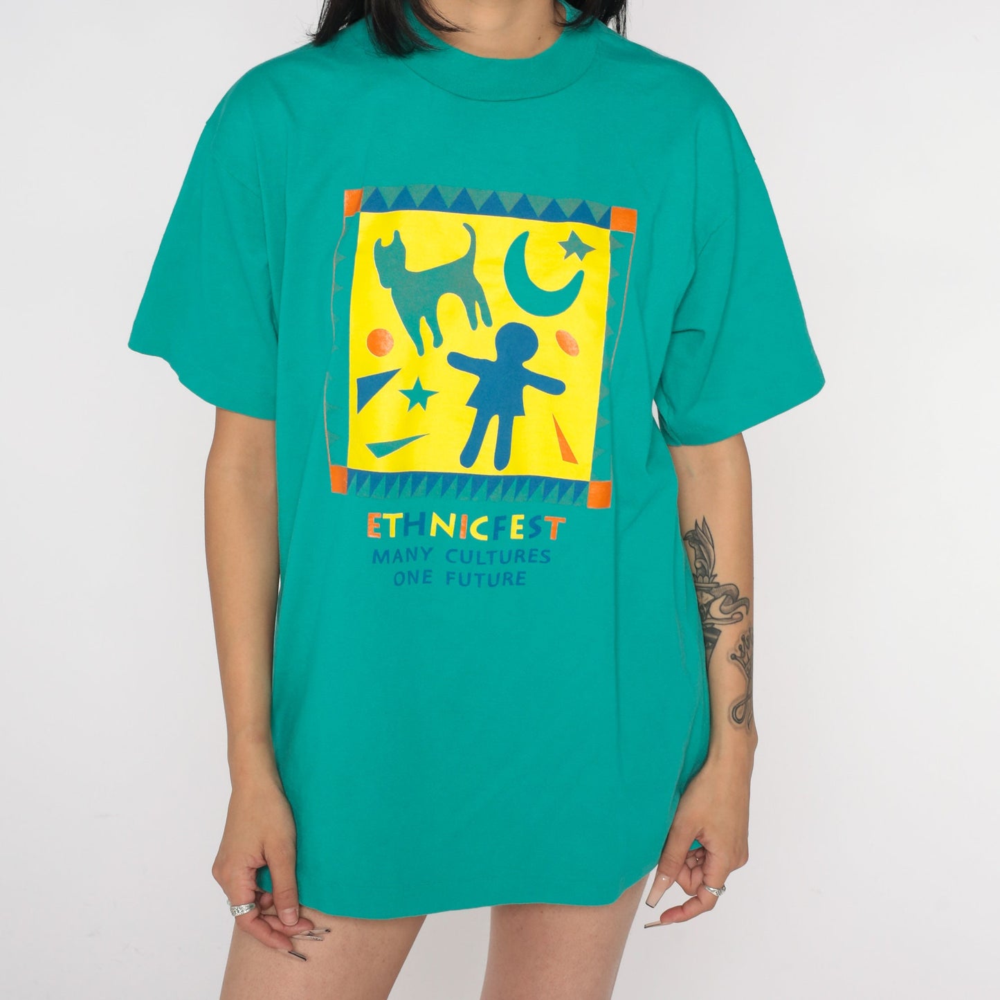 90s Ethnic Fest Tacoma Washington Graphic Tee Green Single Stitch Large L