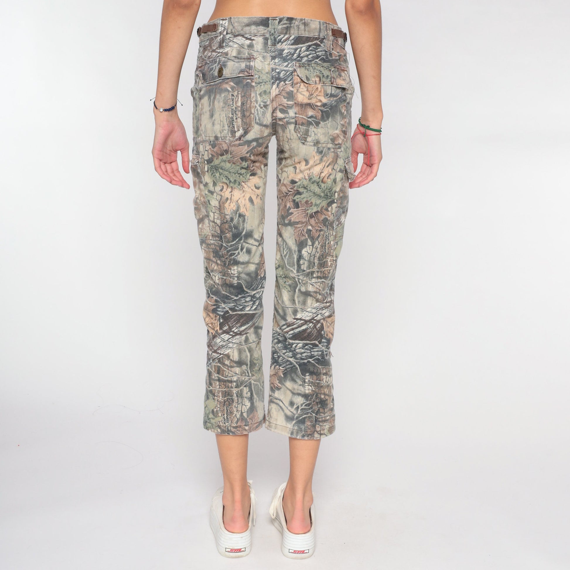 90s Camo Leaf Print Cropped Trousers Skinny Ankle Brown Extra Small