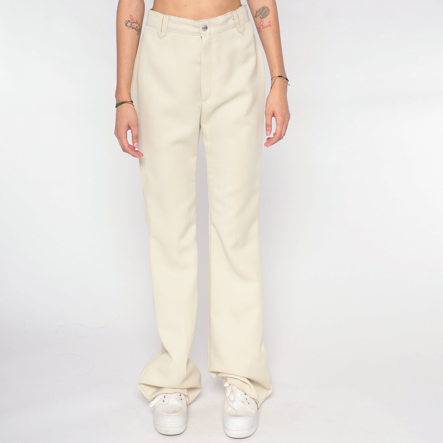 70s Cream High-Rise Straight Leg Trousers Small S