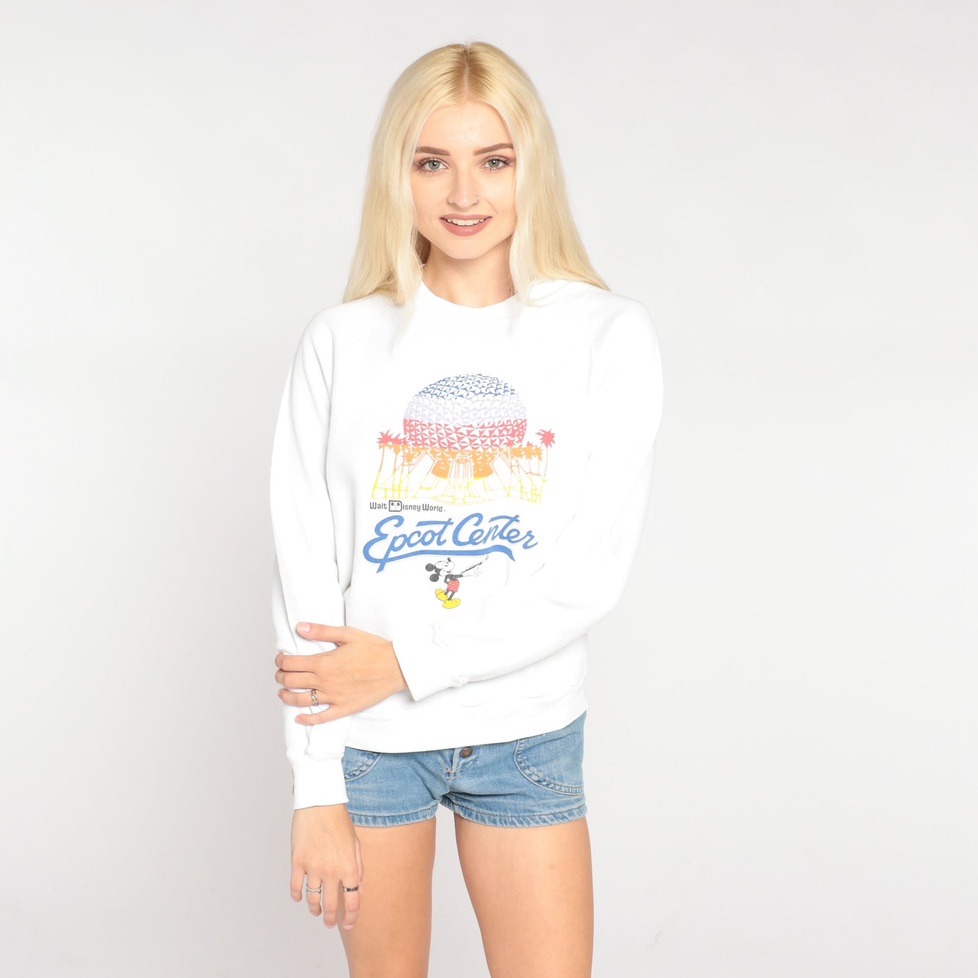90s Epcot Center Walt Disney World Raglan Sweatshirt White Graphic Medium