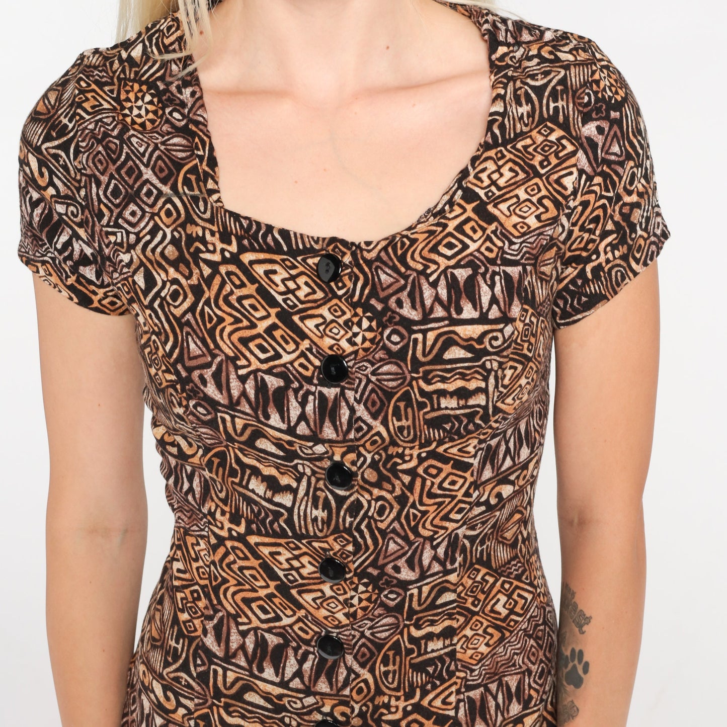 90s No Boundaries Geometric Print Romper Wide Leg Button Up Small