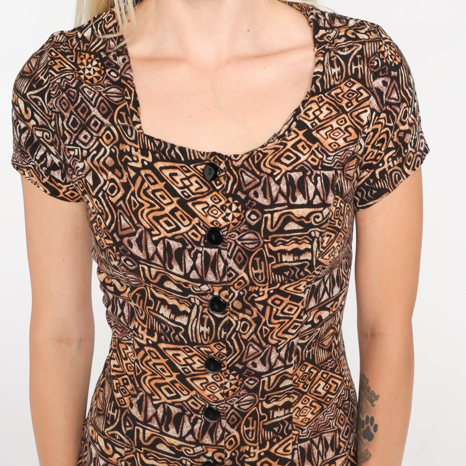 90s No Boundaries Geometric Print Romper Wide Leg Button Up Small