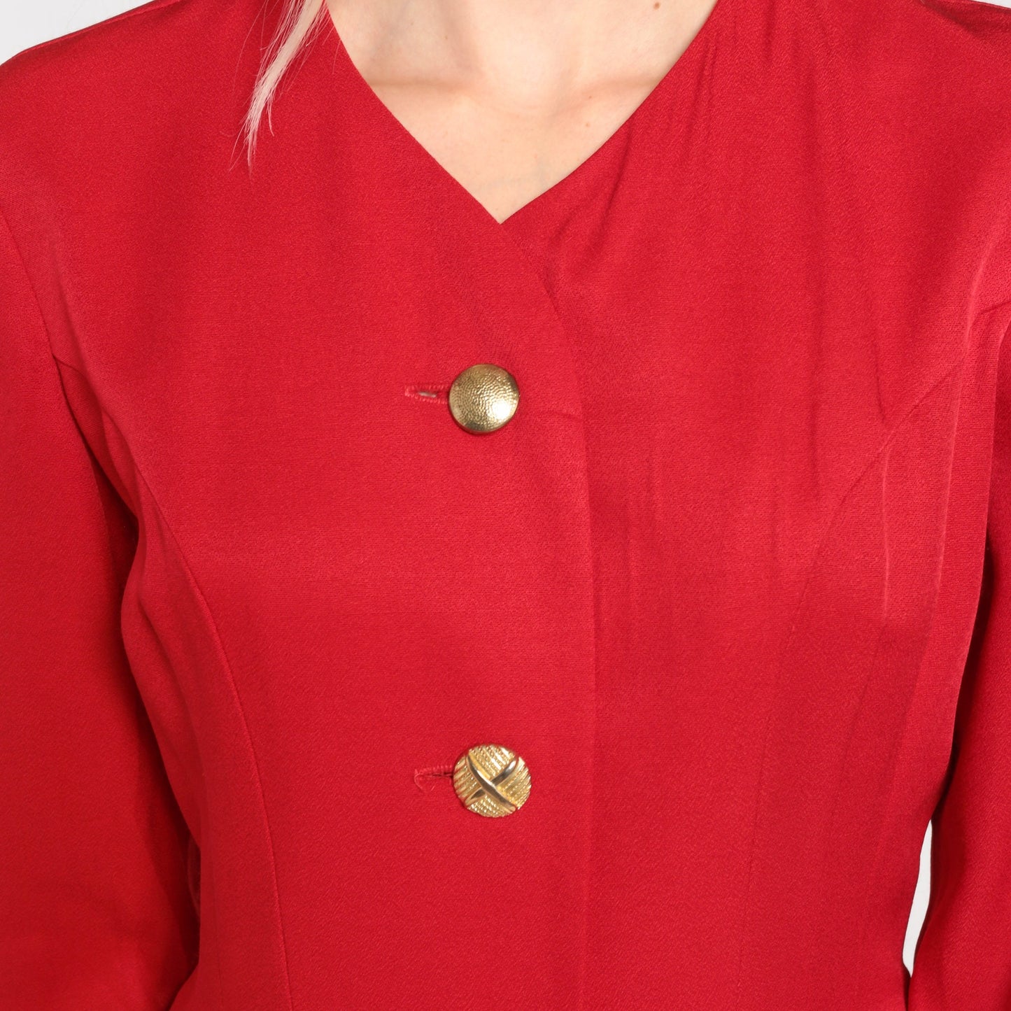 80s Red Button-Up Mini Dress Long Sleeve Pencil Cut Small S