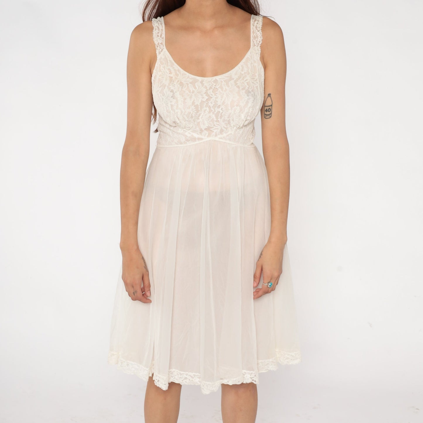 70s Vanity Fair White Lace Midi Nightgown Small S
