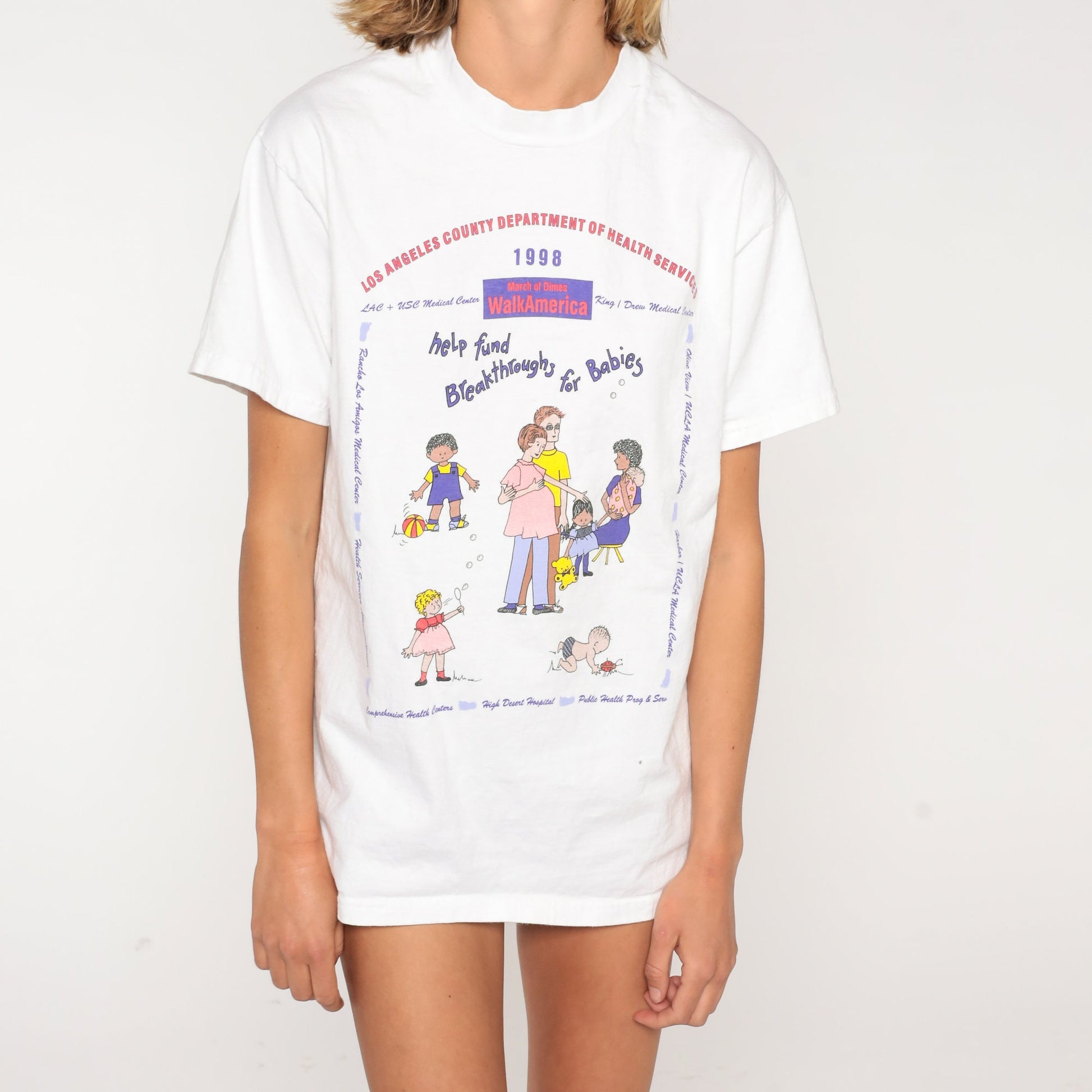 1998 WalkAmerica March of Dimes Los Angeles Graphic Tee Cotton Medium