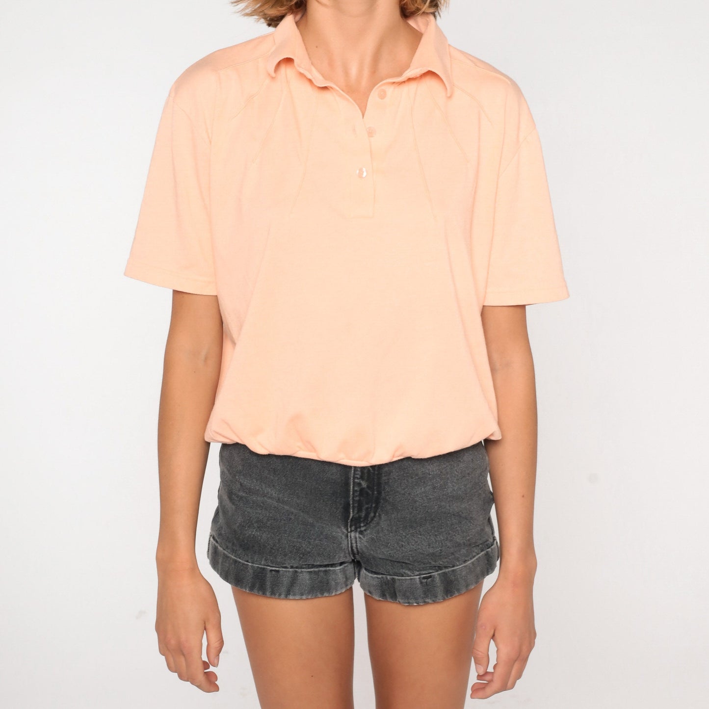 80s Peach Polo Shirt Collared Cotton Blend Short Sleeve Large L