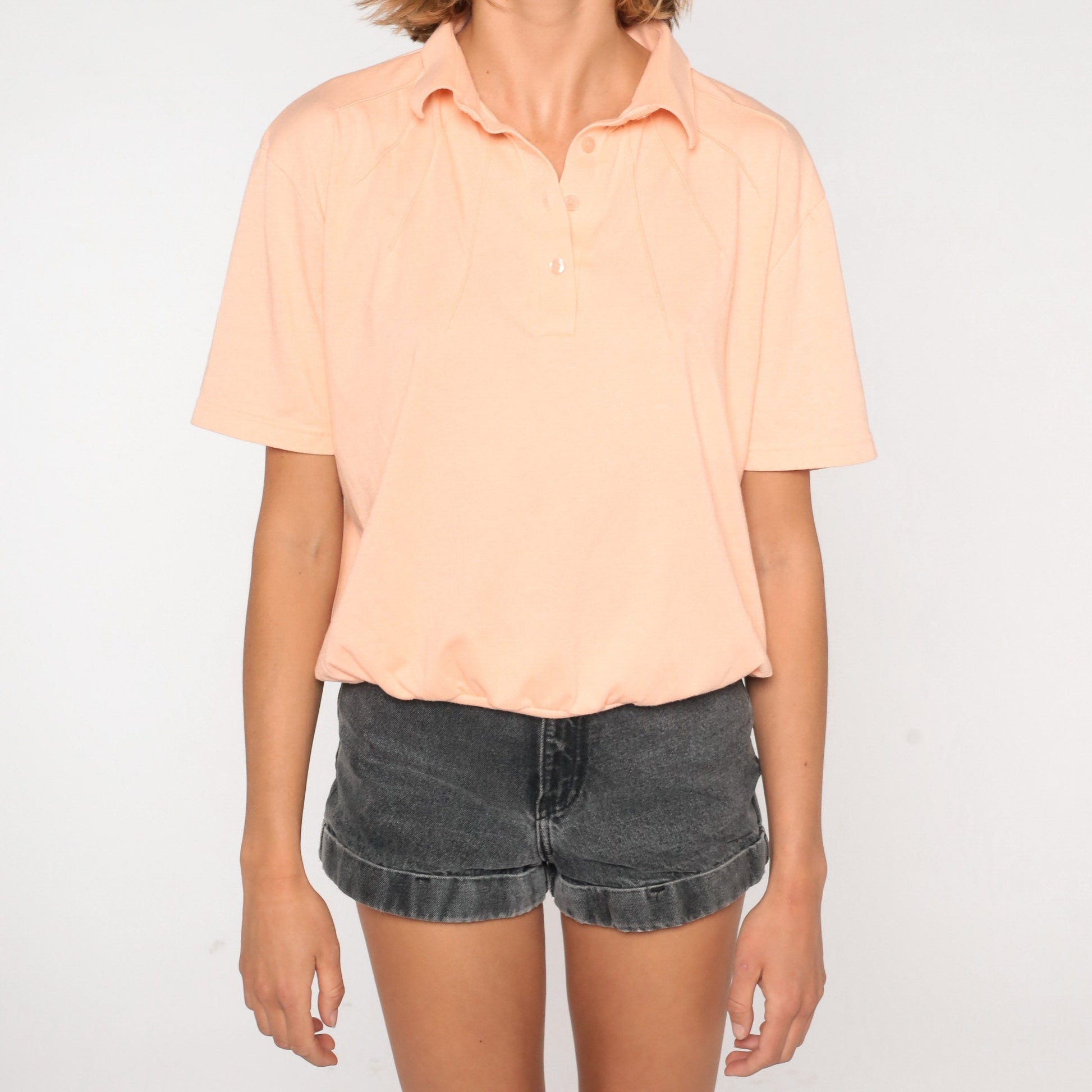 80s Peach Polo Shirt Collared Cotton Blend Short Sleeve Large L