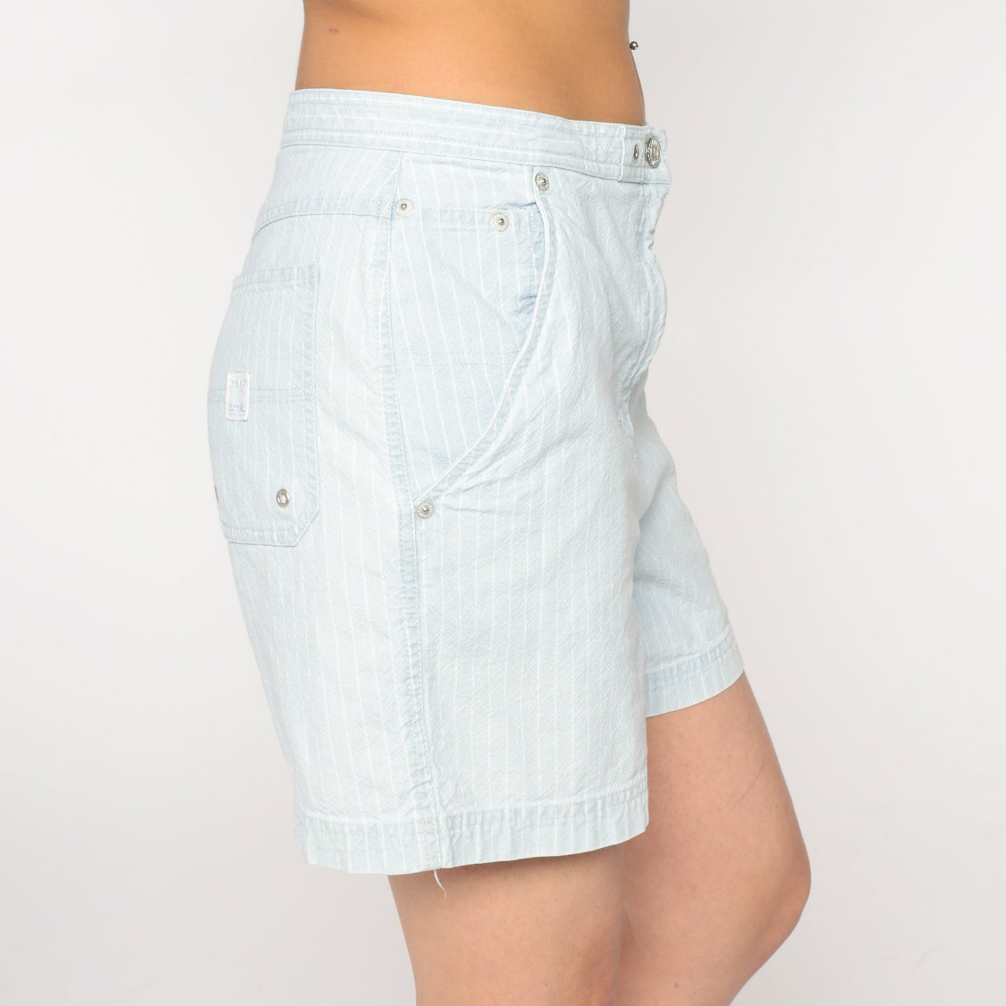 Y2K Ralph Lauren Striped Denim Shorts High Waist Blue White Medium