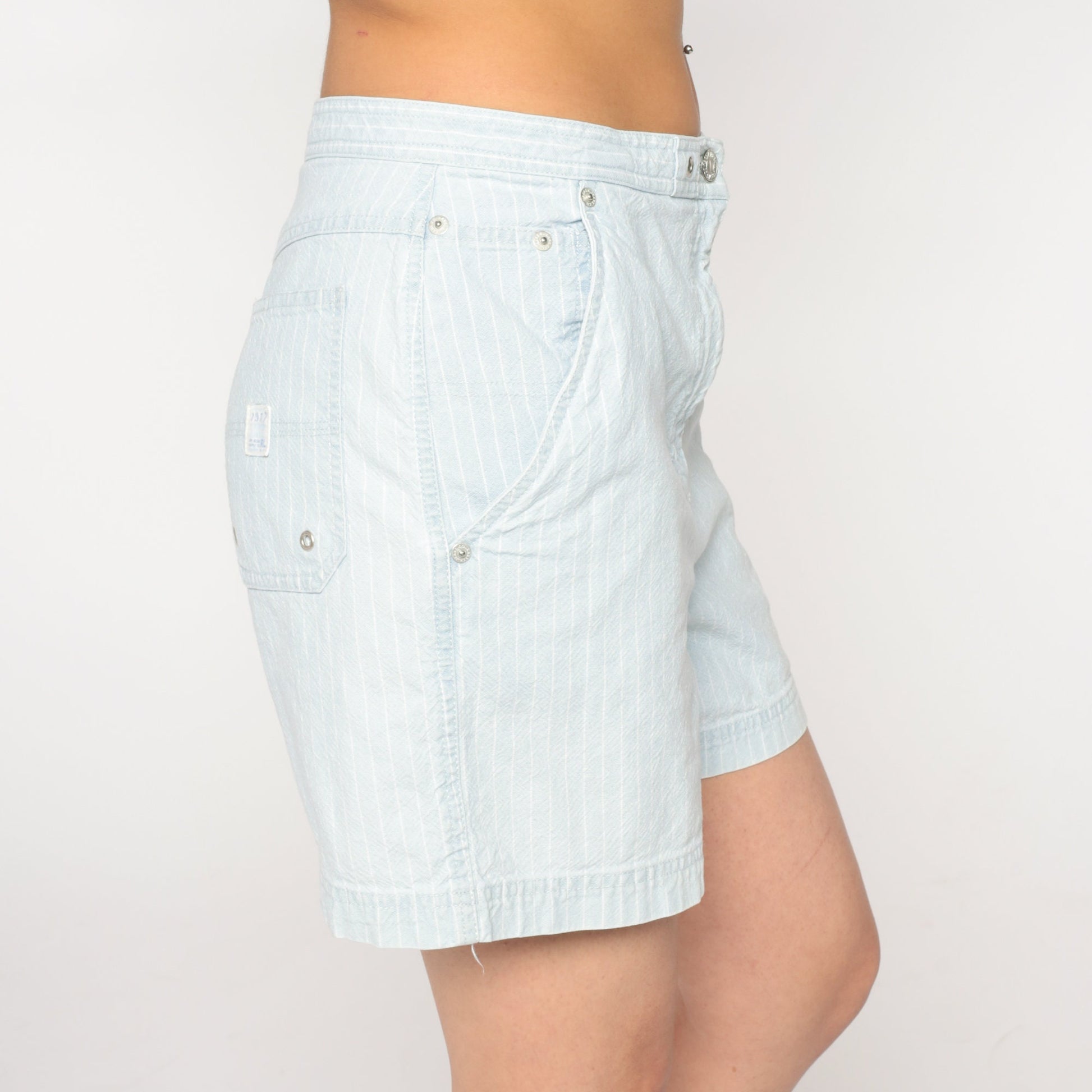 Y2K Ralph Lauren Striped Denim Shorts High Waist Blue White Medium