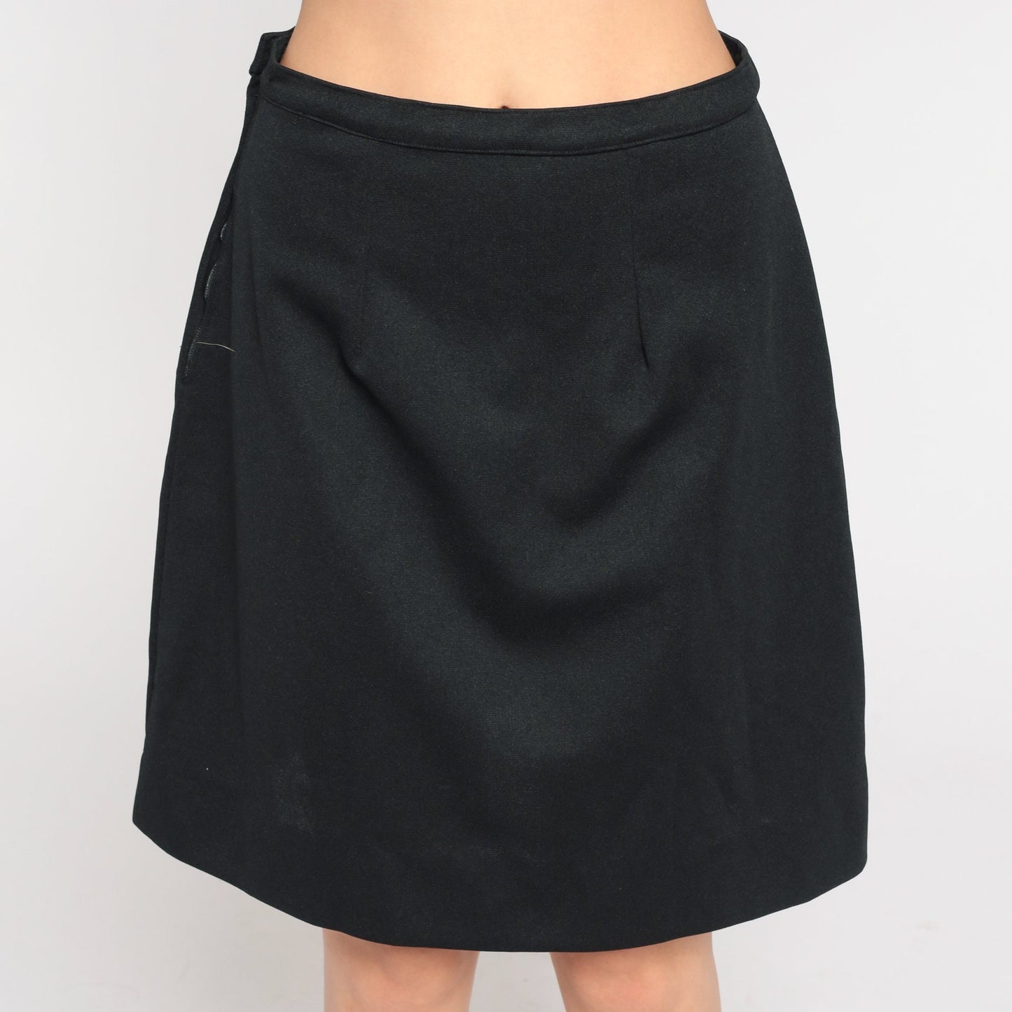 70s Black Mini A-Line Skirt High Waisted Side Zip Small