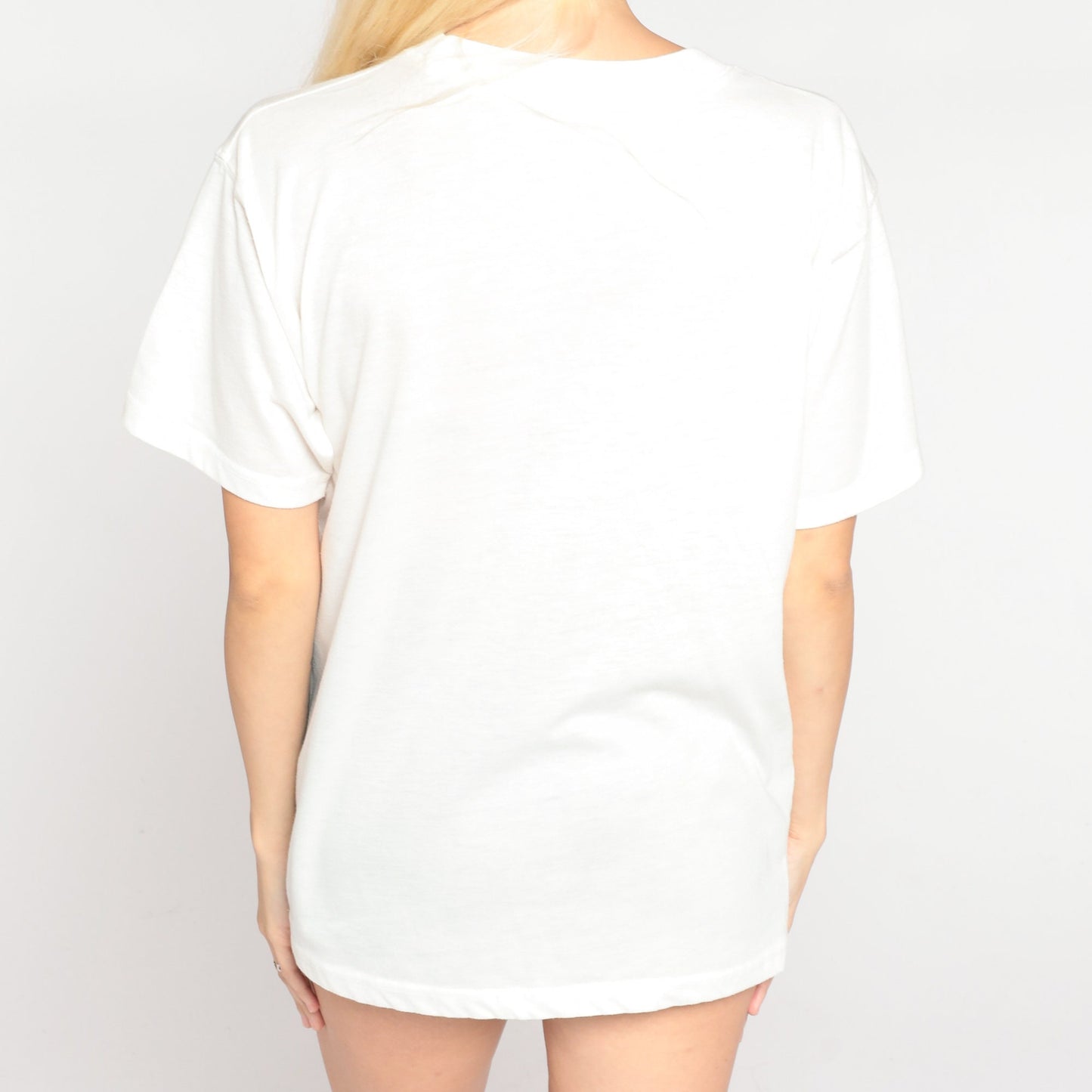 90s Hang Ten Embroidered Logo T-Shirt White Baby Blue Single Stitch Medium Large