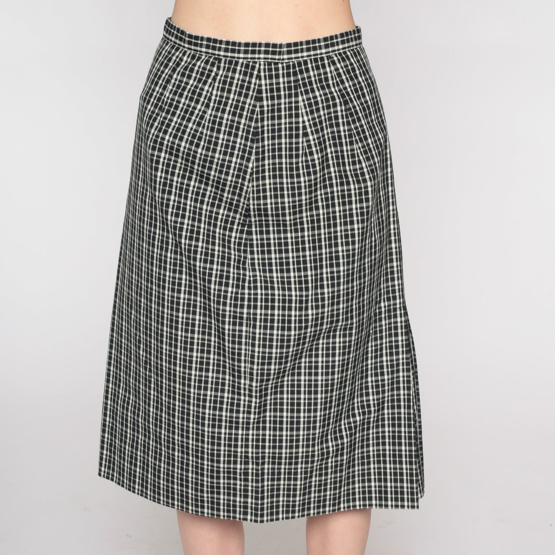 90s White Stag Black White Checkered Knee-Length Skirt Small