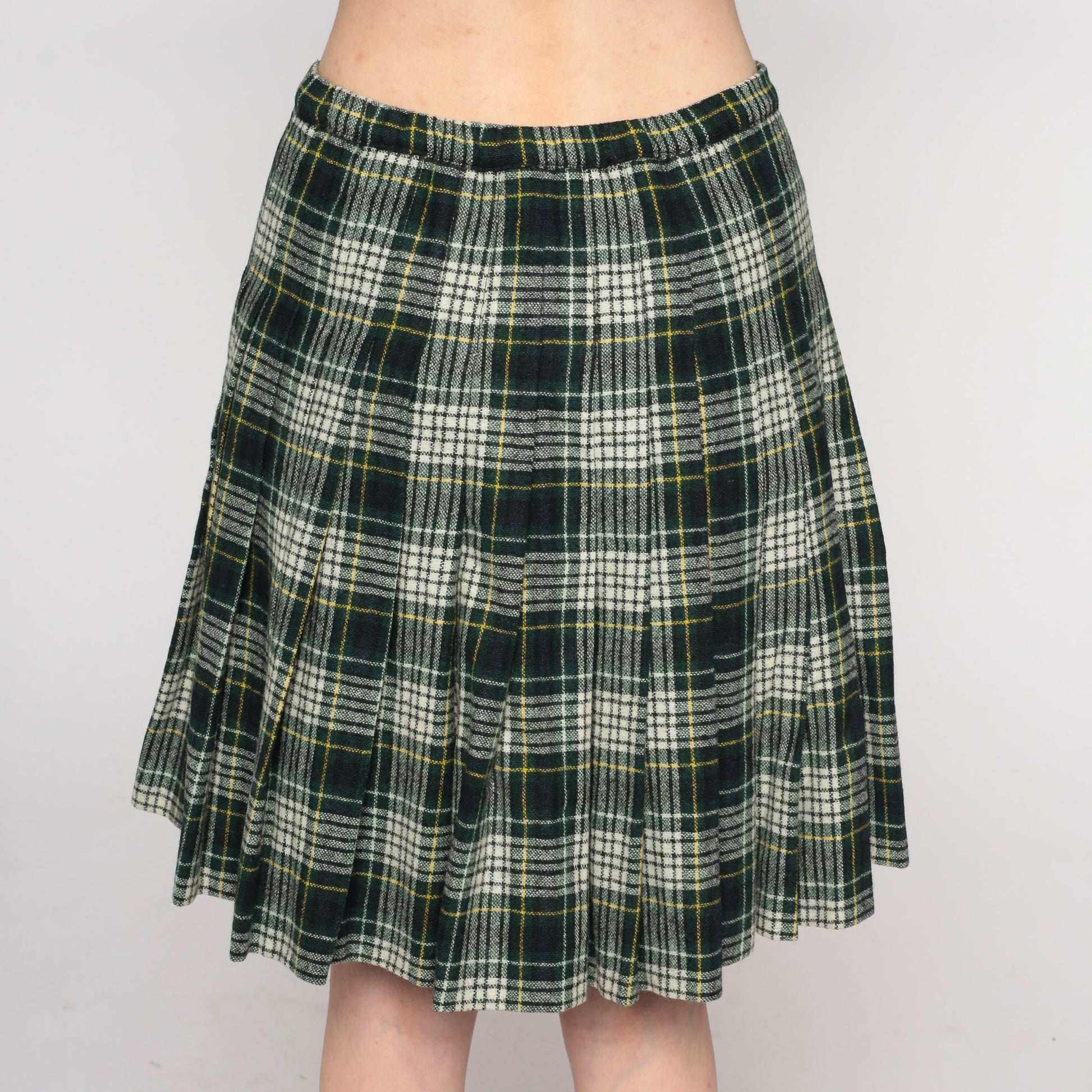 90s Plaid Wool Mini Skirt High Waist Wrap Navy Green White Small