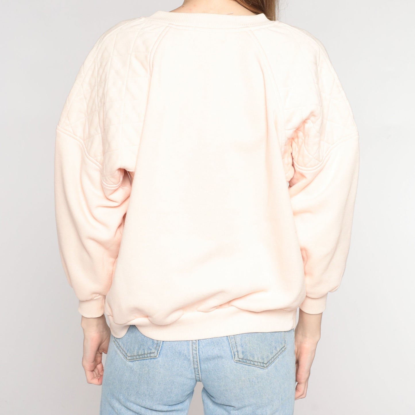 90s Light Pink Quilted Henley Sweatshirt Button Neck Long Sleeve Large L