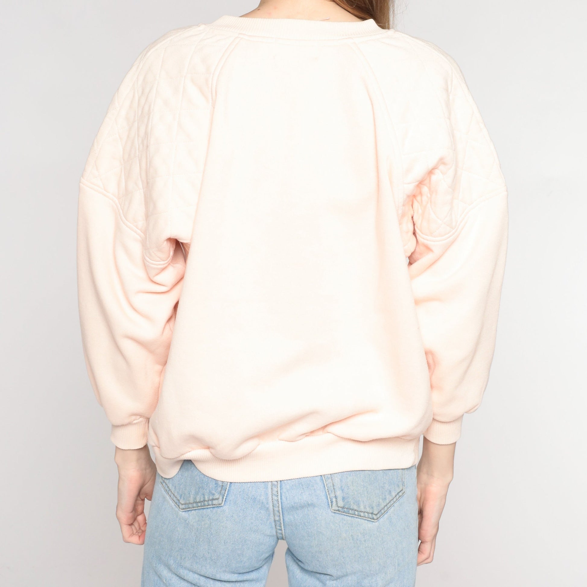 90s Light Pink Quilted Henley Sweatshirt Button Neck Long Sleeve Large L