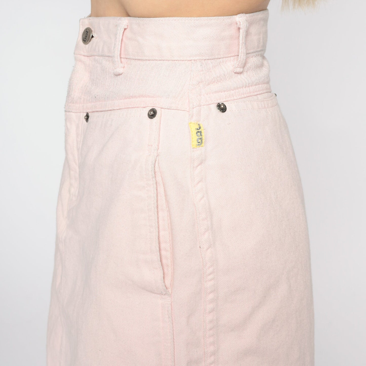 90s Jag Pale Pink Denim Mini Skirt High Waist Pencil Cut Extra Small