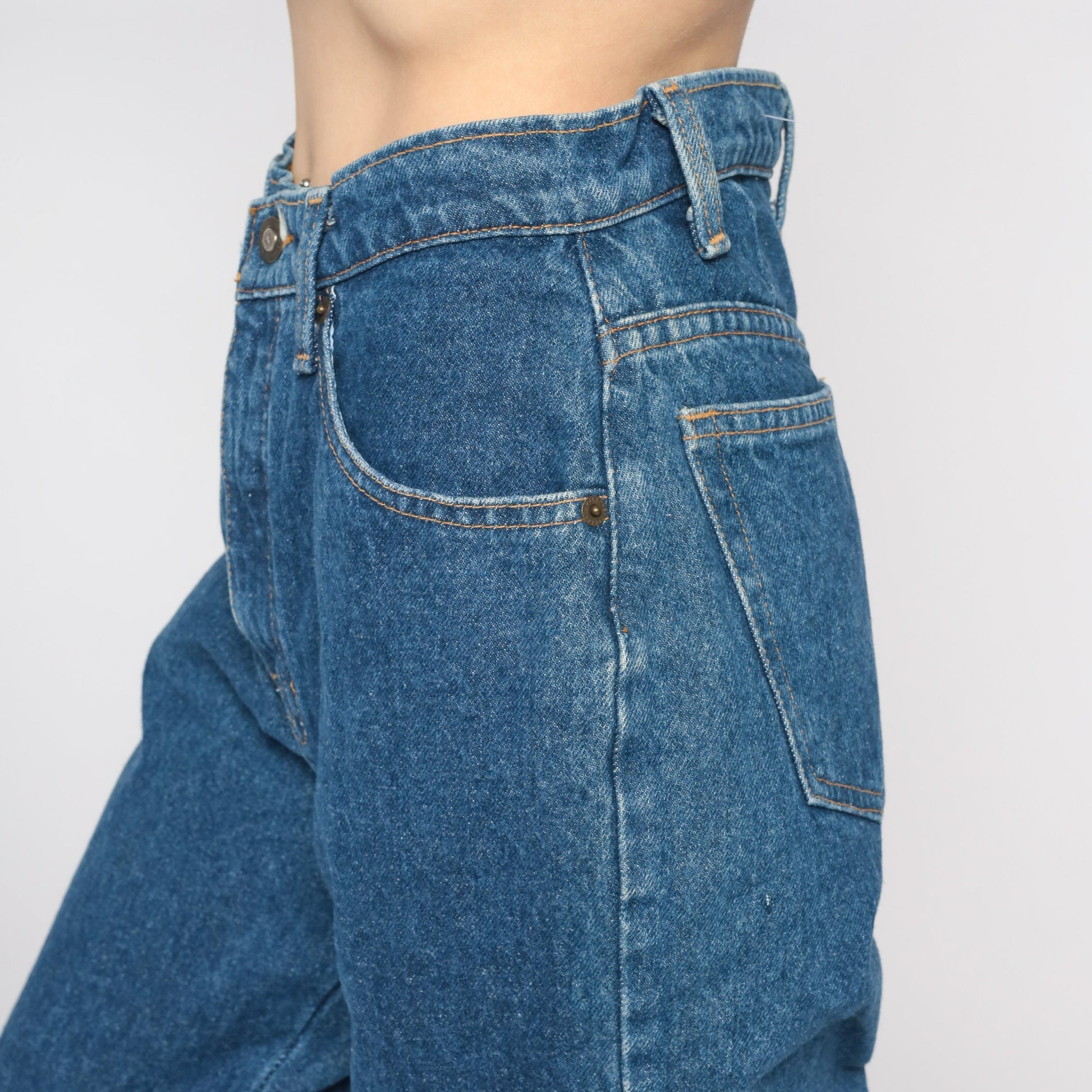 90s Express High-Waist Straight Leg Jeans Dark Blue Denim Small