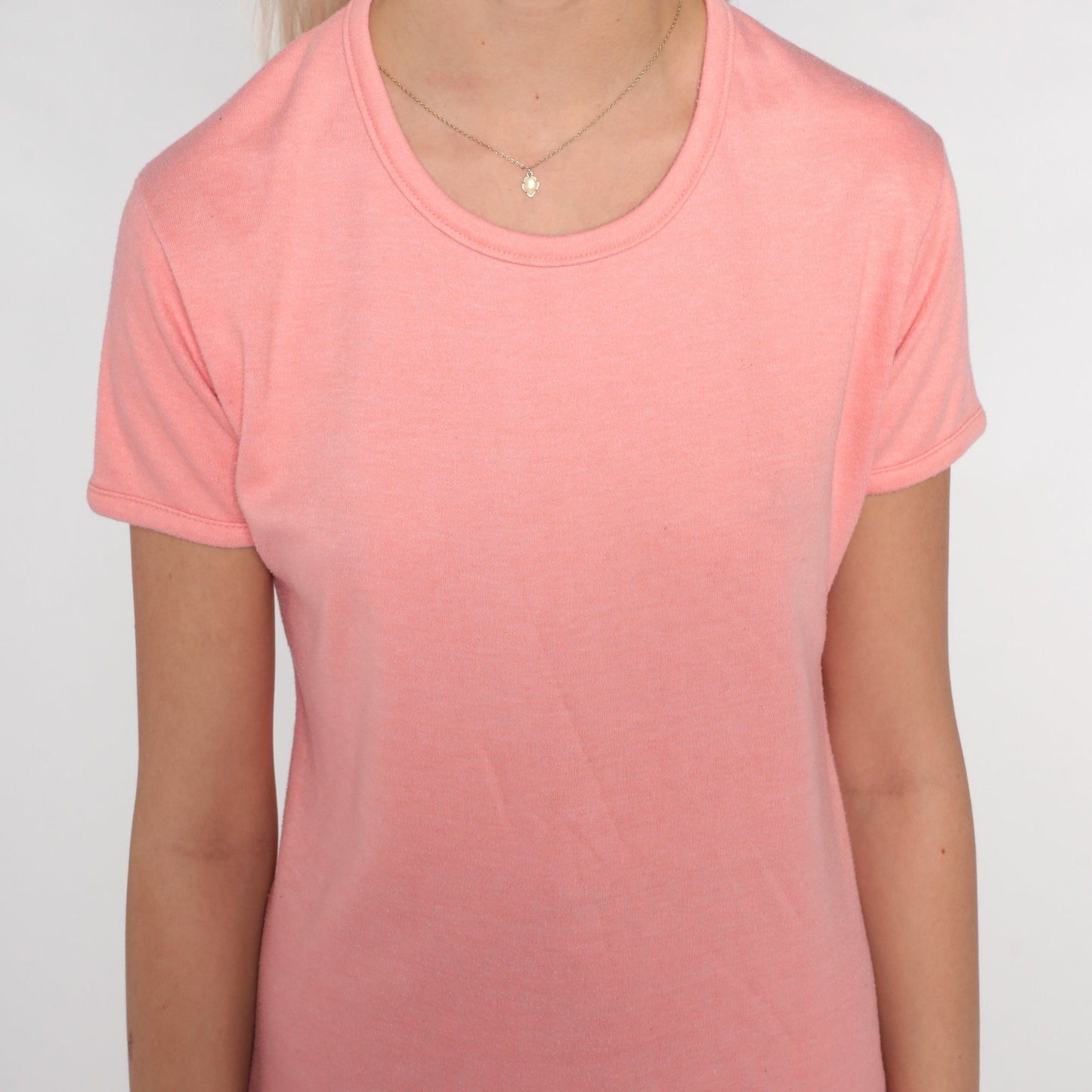 80s Hanes Peach Pink Scoop Neck T-Shirt Single Stitch Medium