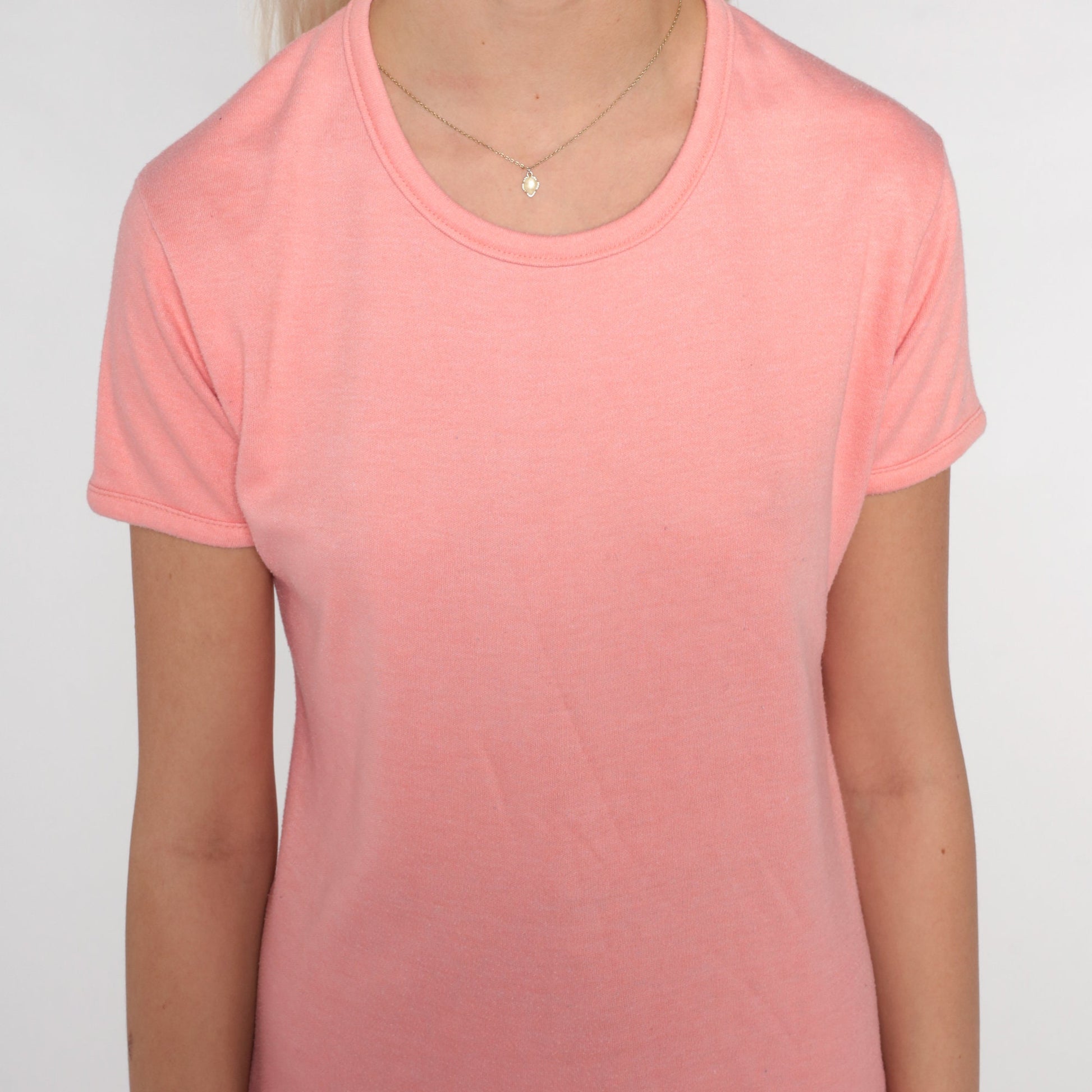 80s Hanes Peach Pink Scoop Neck T-Shirt Single Stitch Medium